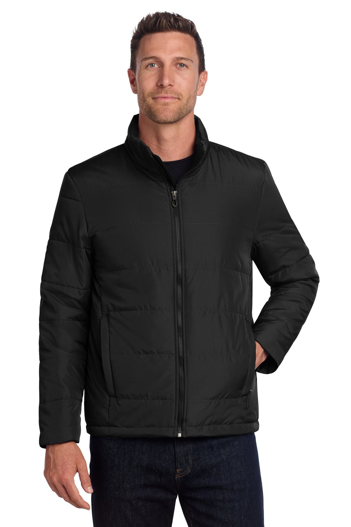 Custom logo Port Authority® Puffer Jacket J852 in Deep Black