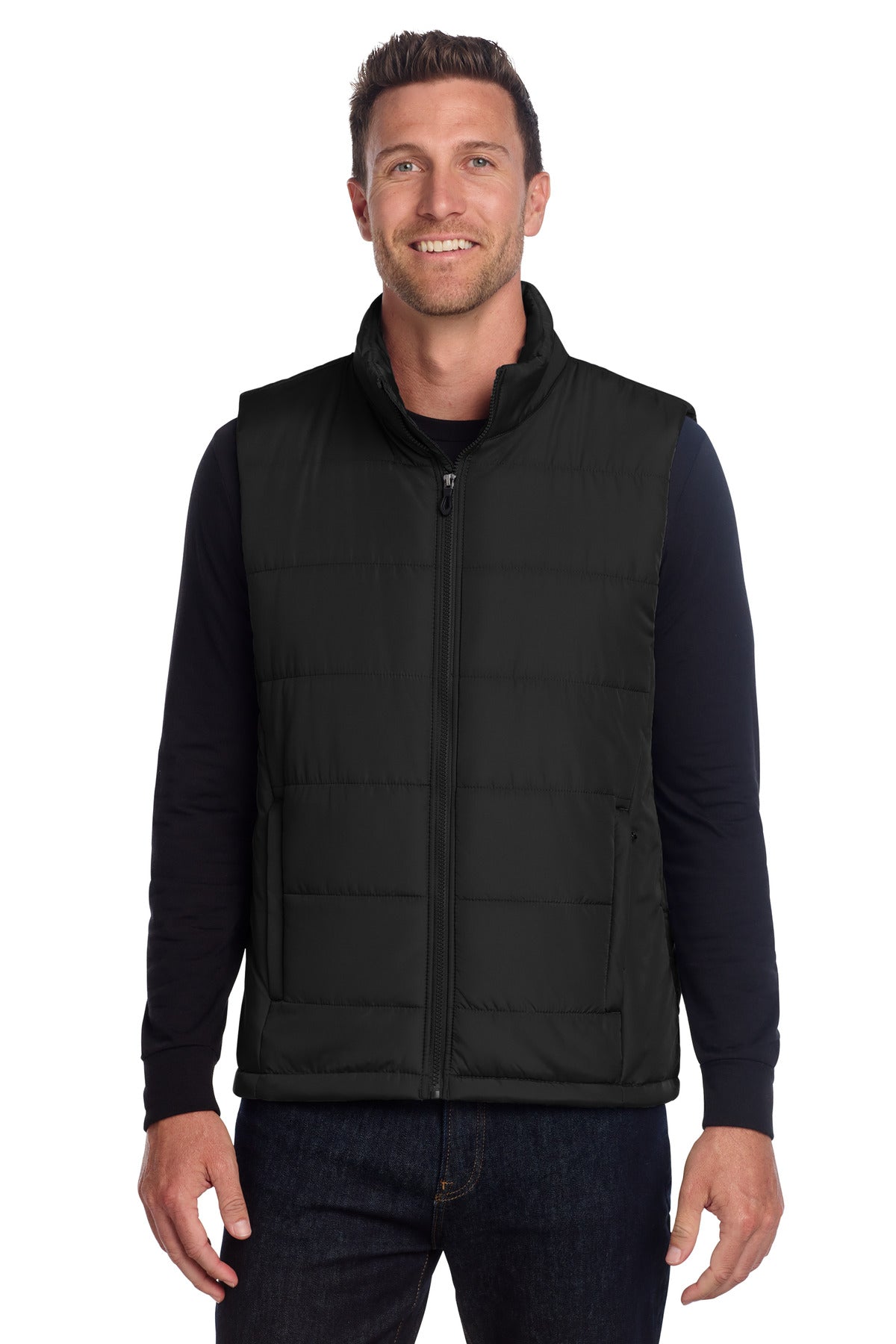 Custom logo Port Authority® Puffer Vest J853 in Deep Black