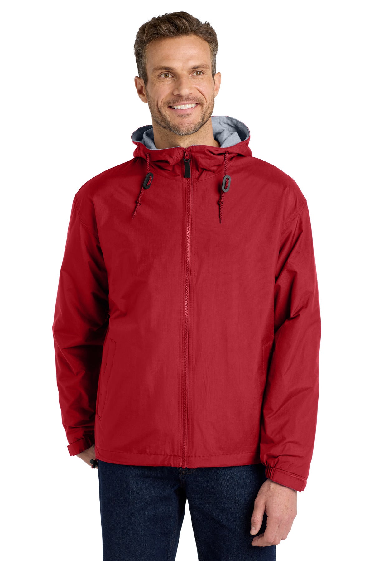 Custom logo Port Authority® Team Jacket. JP56 in Red/ Light Oxford