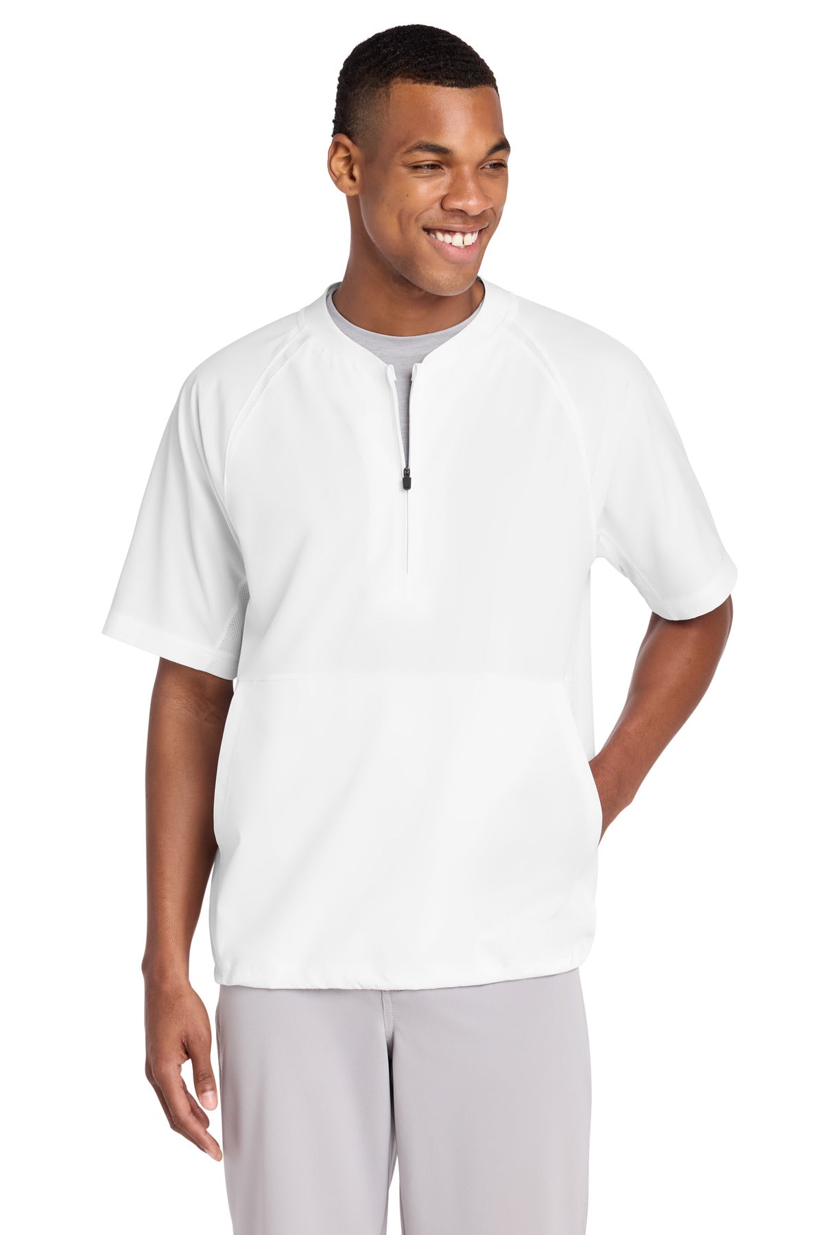 Custom logo Sport-Tek® Repeat 1/2-Zip Short Sleeve Jacket JST489 in White