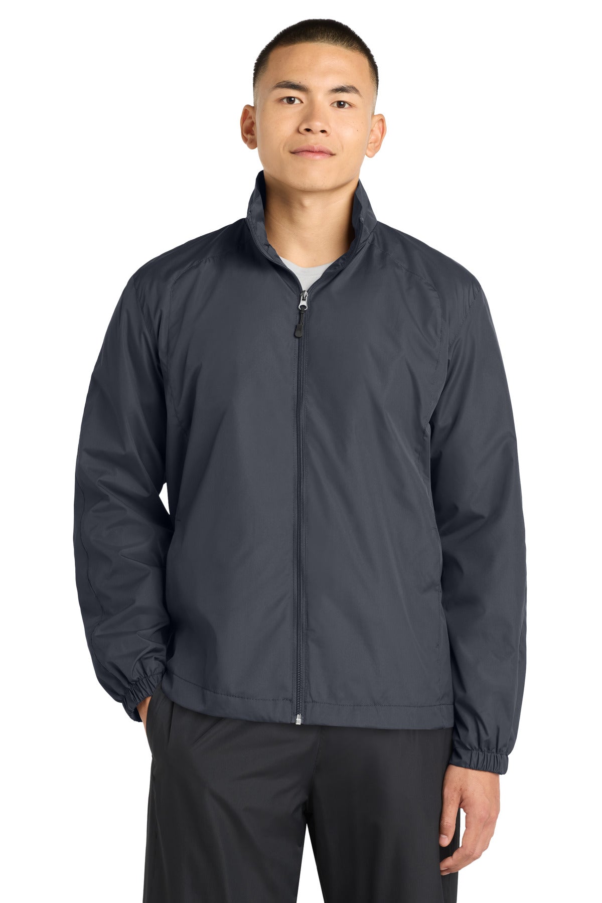Custom logo Sport-Tek® Full-Zip Wind Jacket. JST70 in Graphite