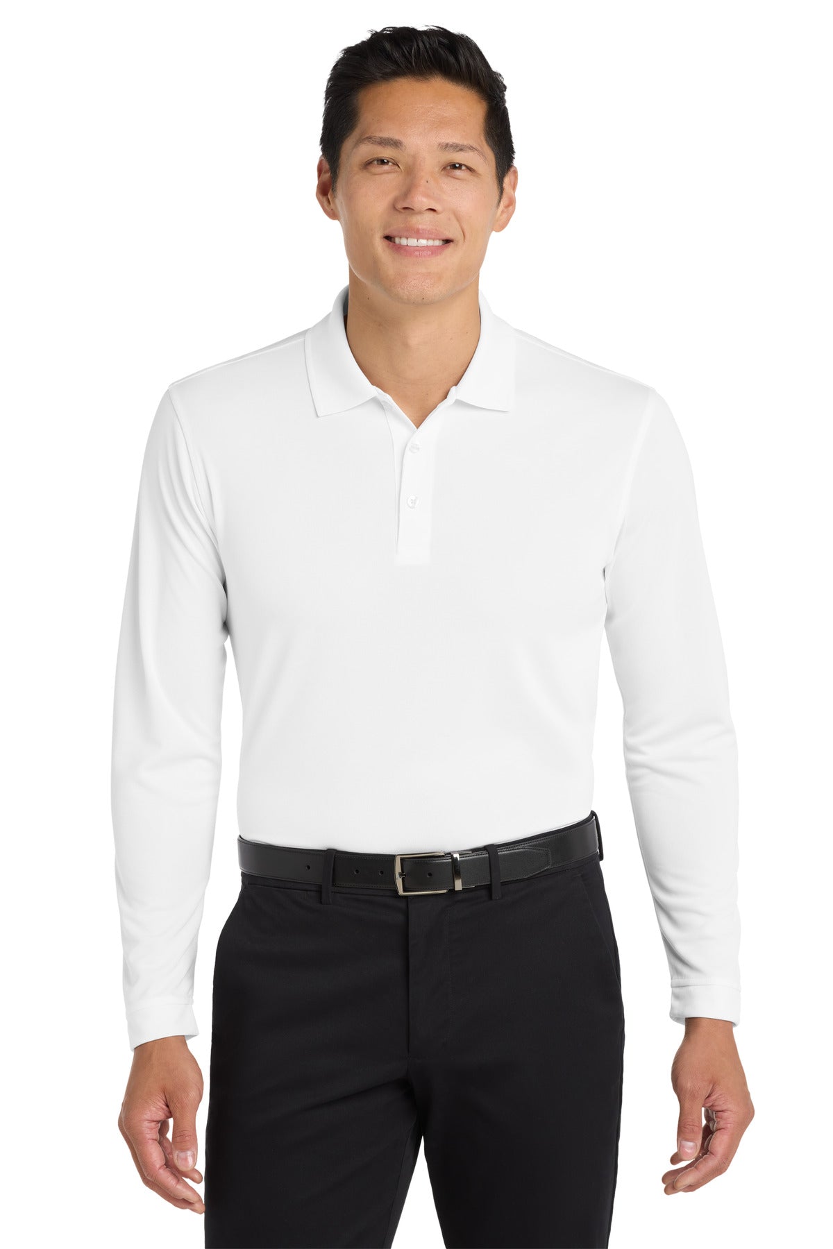 Custom logo Port Authority ® Dry Zone ® UV Micro-Mesh Long Sleeve Polo K110LS in White