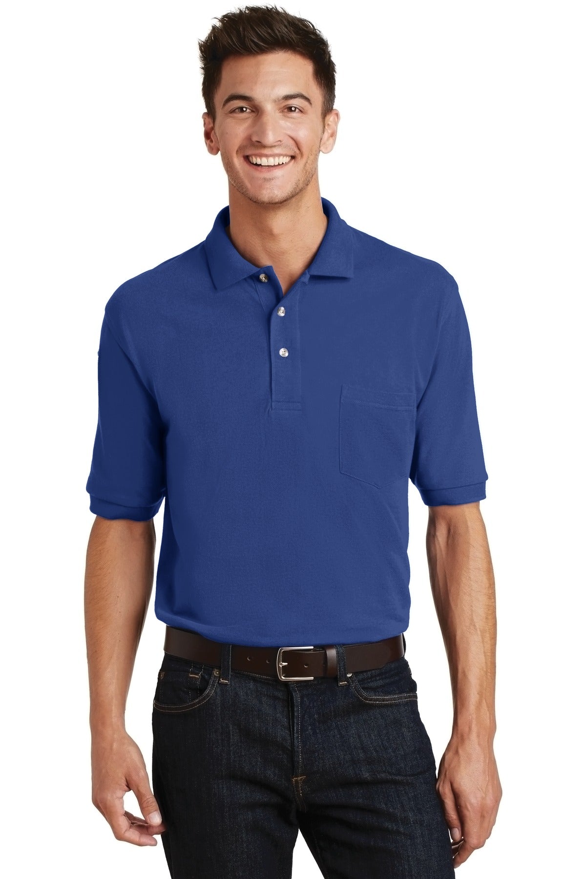 Custom logo Port Authority® Heavyweight Cotton Pique Polo with Pocket. K420P in Royal