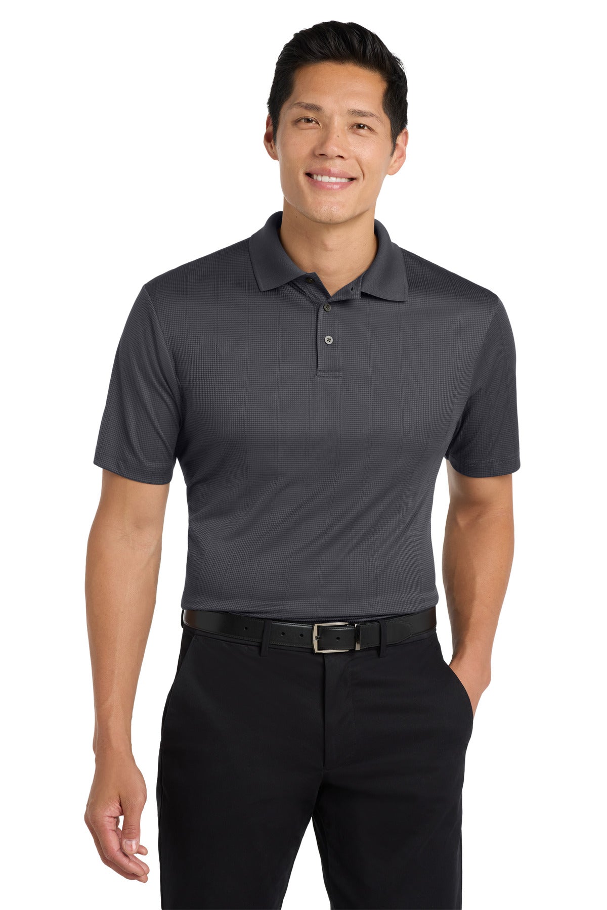 Custom logo Port Authority® Performance Fine Jacquard Polo. K528 in Grey Smoke