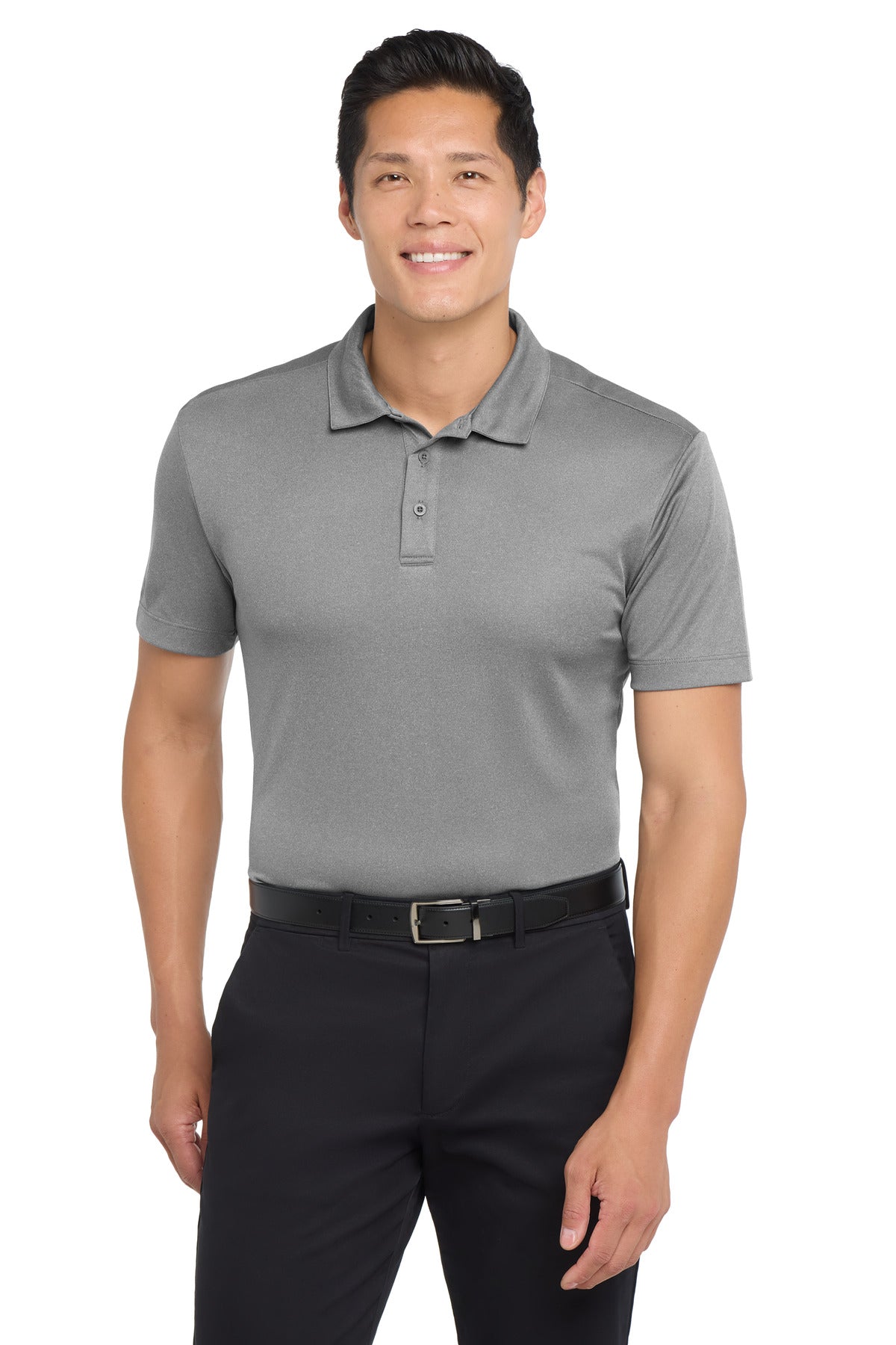 Custom logo Port Authority ® Heathered Silk Touch ™ Performance Polo. K542 in Shadow Grey Heather