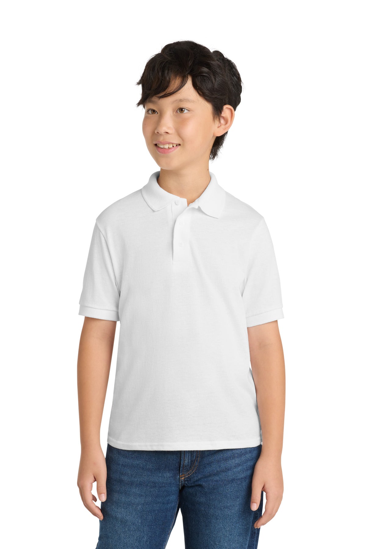 Custom logo Port & Co® Youth Core Blend Jersey Knit Polo. KP55Y in White