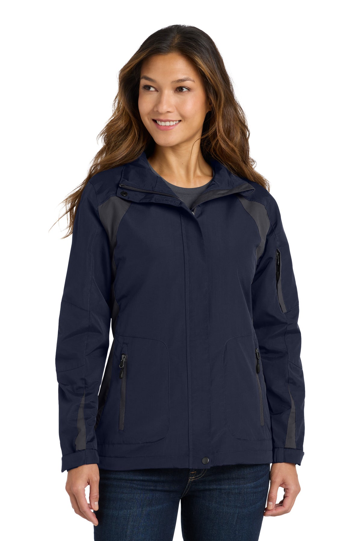 Custom logo Port Authority® Women's All-Season II Jacket. L304 in True Navy/ Iron Grey
