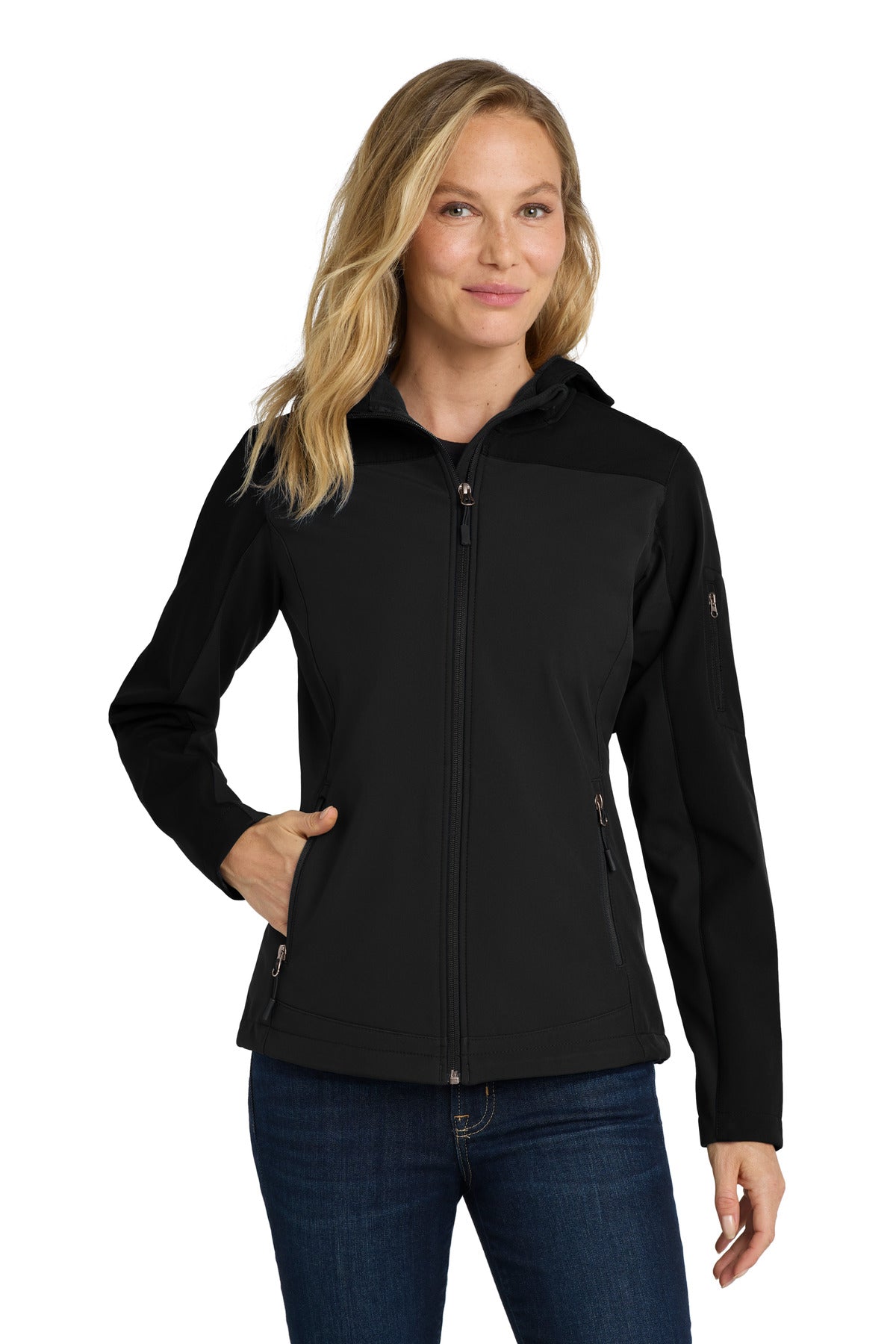 Custom logo Port Authority® Women's Hooded Core Soft Shell Jacket. L335 in Black