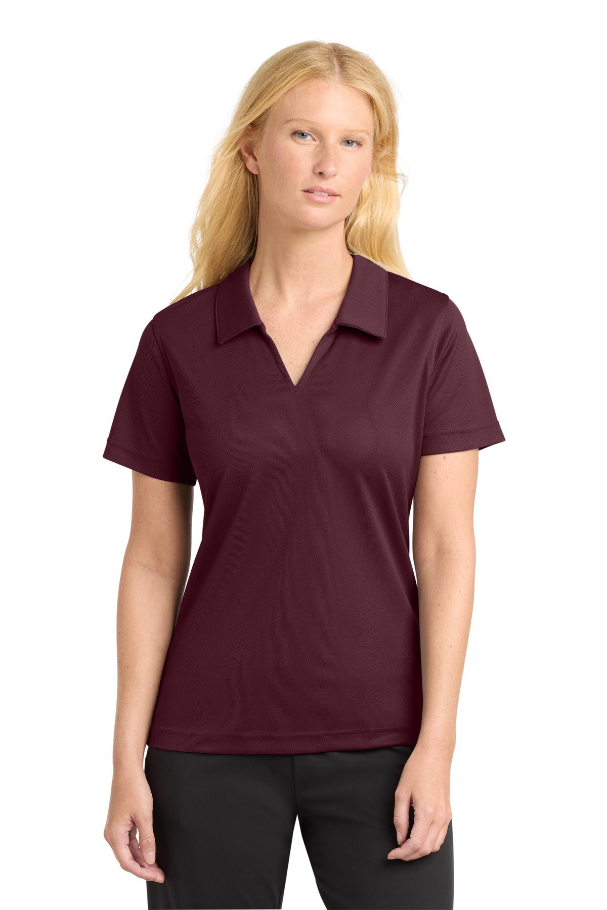 Custom logo Sport-Tek® Women's Dri-Mesh® V-Neck Polo. L469 in Maroon