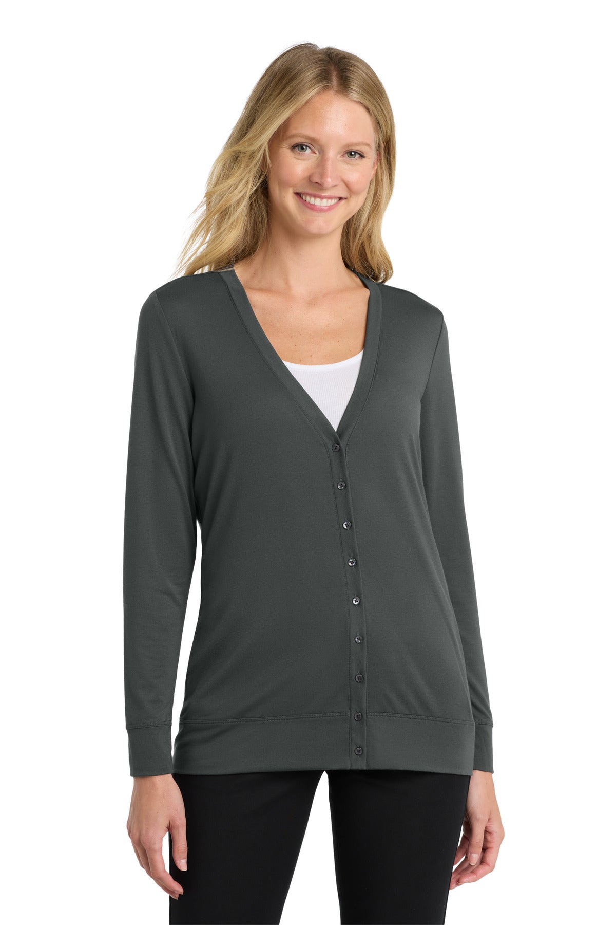 Custom logo Port Authority® Women's Concept Cardigan. L545 in Grey Smoke