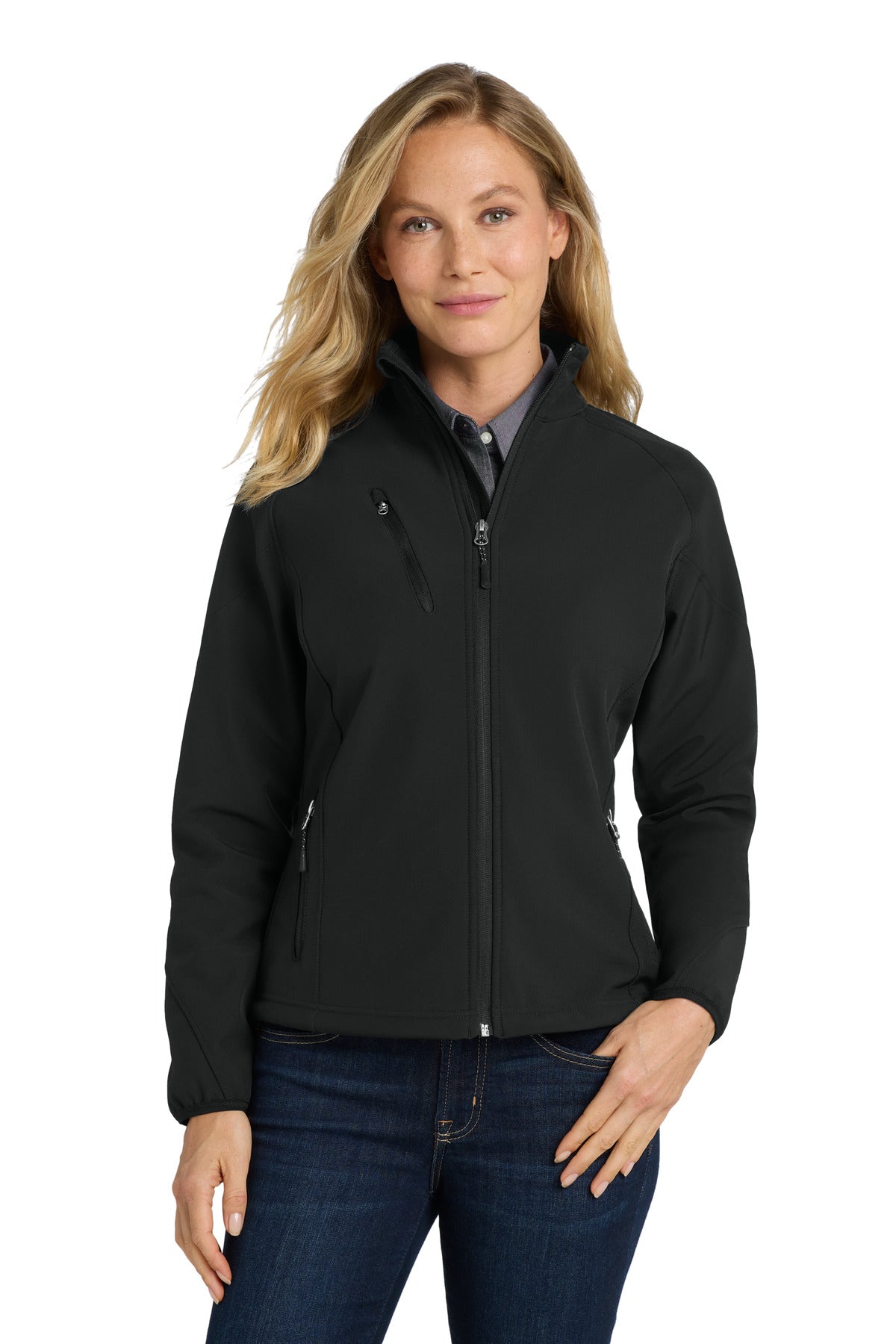 Custom logo Port Authority® Women's Textured Soft Shell Jacket. L705 in Black