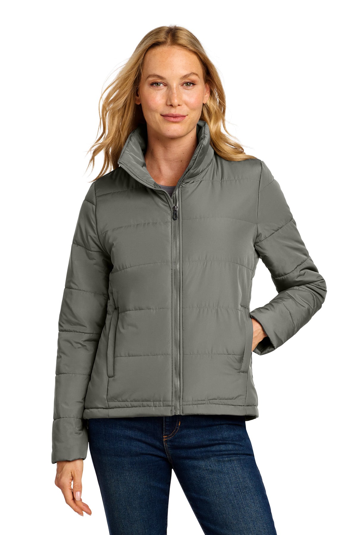 Custom logo Port Authority® Women's Puffer Jacket L852 in Shadow Grey