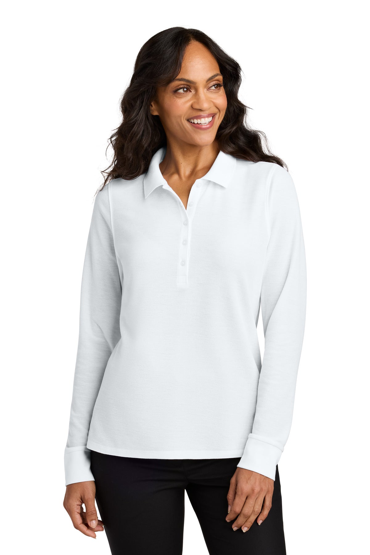 Custom logo Port Authority® Women's Wearever Signature Pique Long Sleeve Polo LK200LS in White
