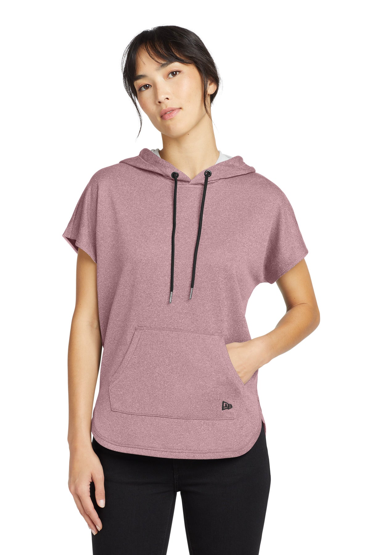 Custom logo New Era ® Women's Performance Terry Short Sleeve Hoodie LNEA533 in Dusty Mauve Heather