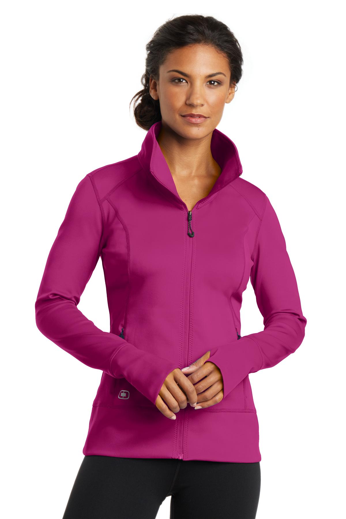 Custom logo OGIO® Women's Fulcrum Full-Zip. LOE700 in Flush Pink