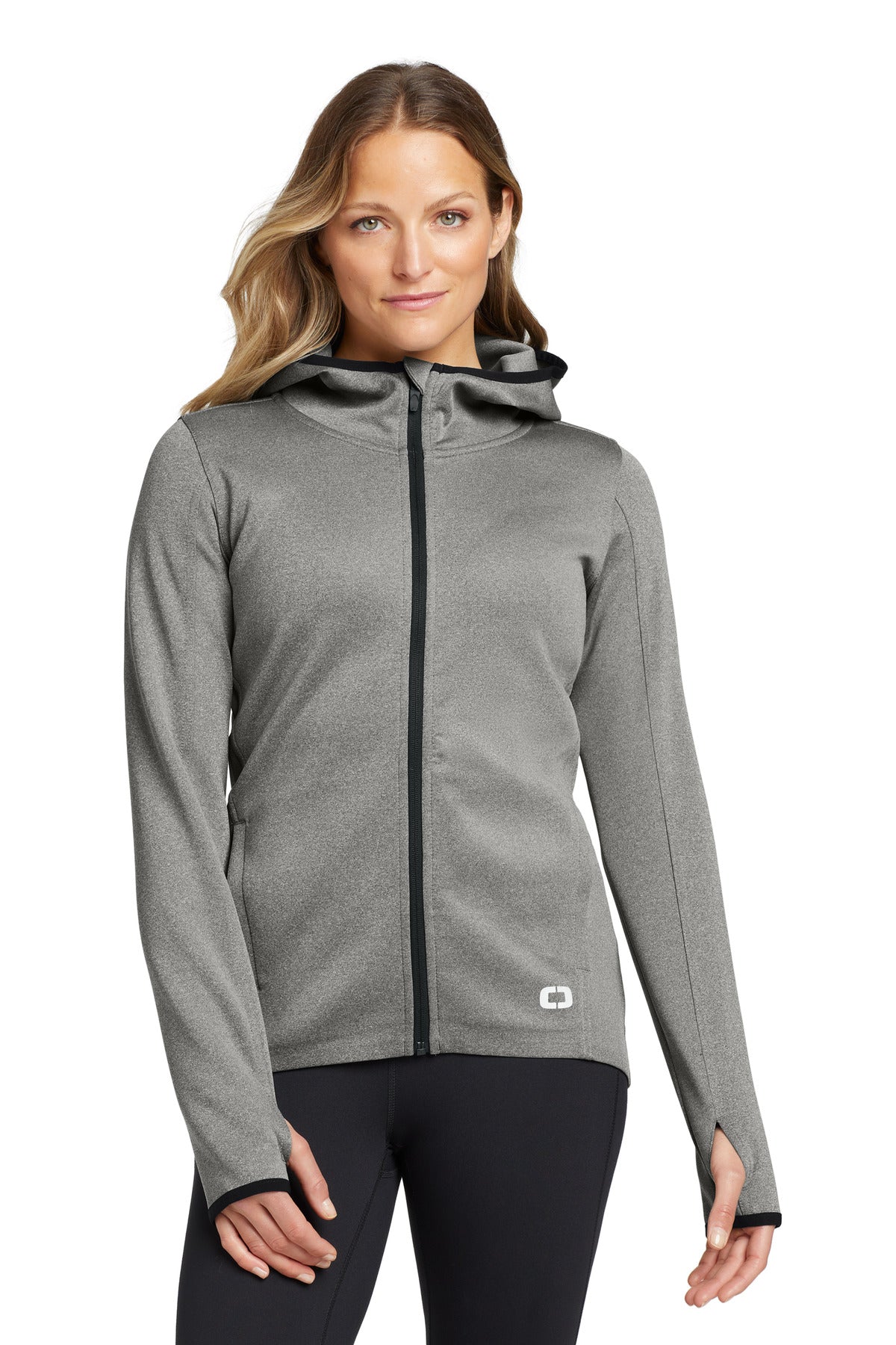 Custom logo OGIO ® Women's Stealth Full-Zip Jacket. LOE728 in Heather Grey