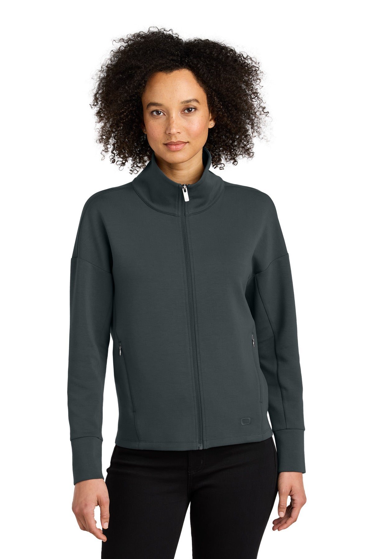 Custom logo OGIO® Women's Transcend Full-Zip LOG860 in Tarmac Grey