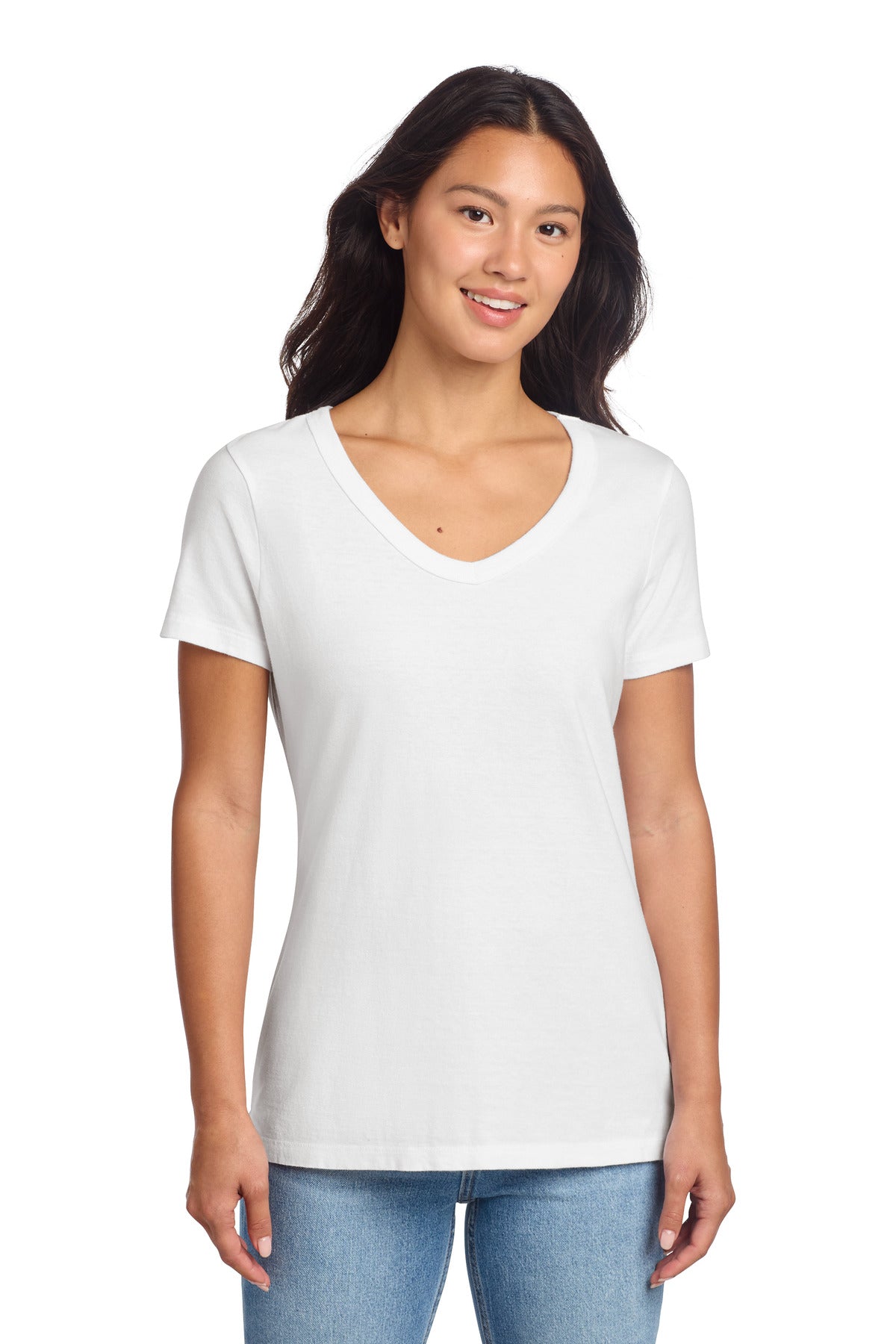 Custom logo Port & Co® Women's Beach Wash® Garment-Dyed V-Neck Tee LPC099V in White