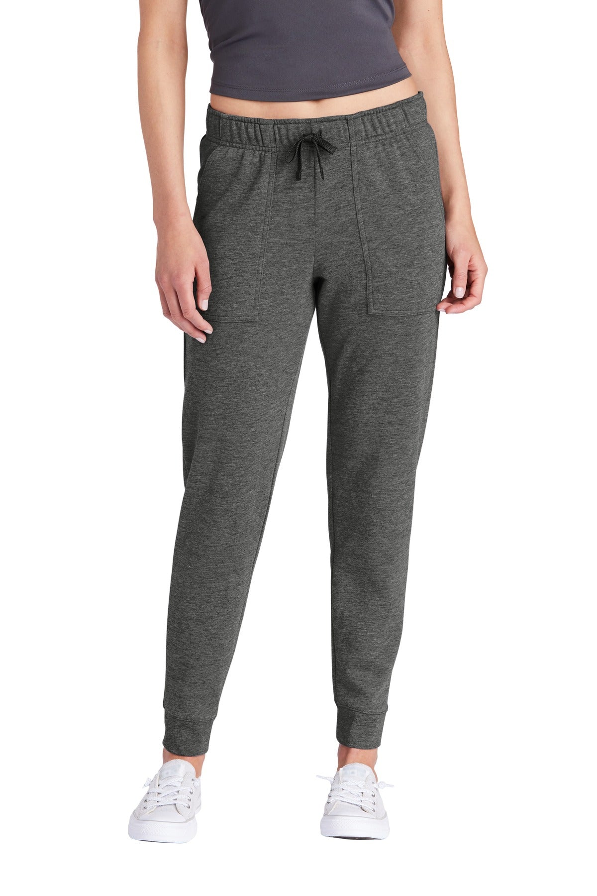 Custom logo Sport-Tek ® Women's PosiCharge ® Tri-Blend Wicking Fleece Jogger LST299 in Dark Grey Heather