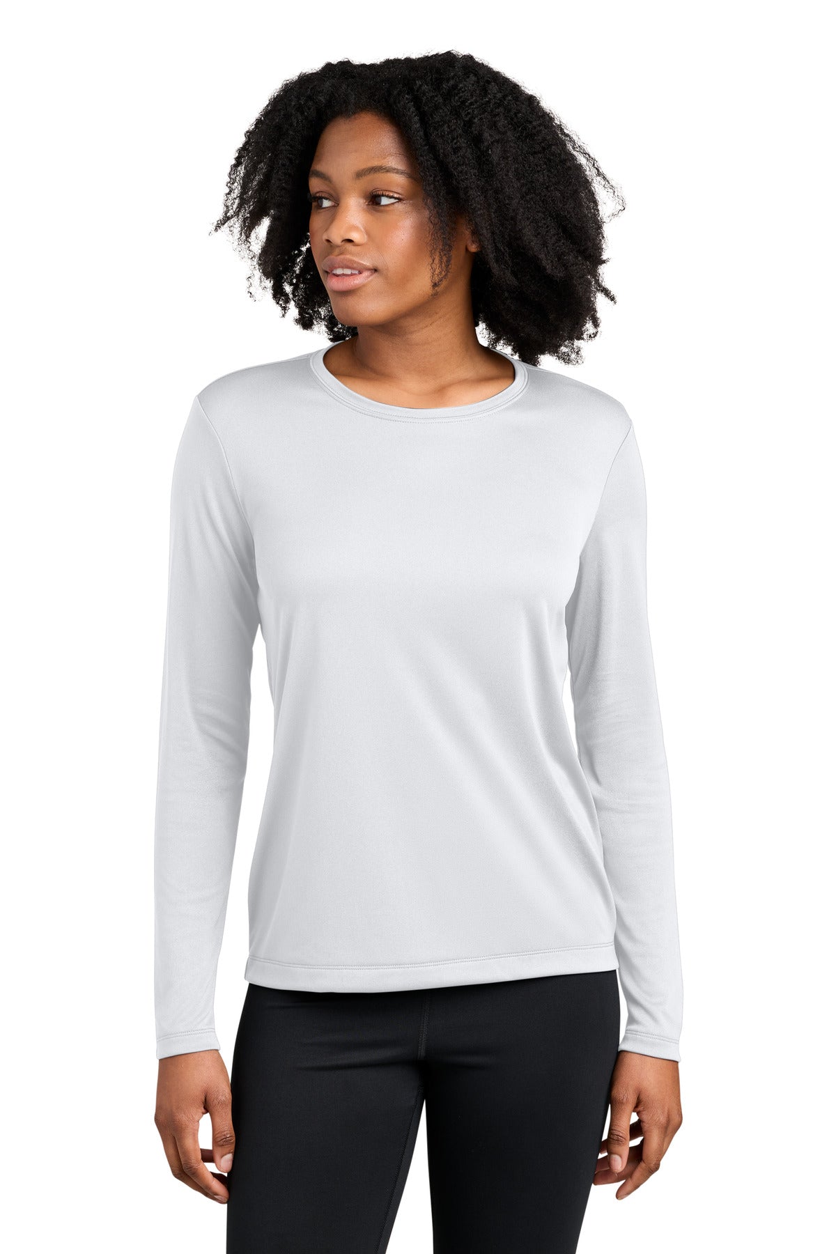 Custom logo Sport-Tek® Women's Competitor™ Long Sleeve Crewneck LST350LS in White