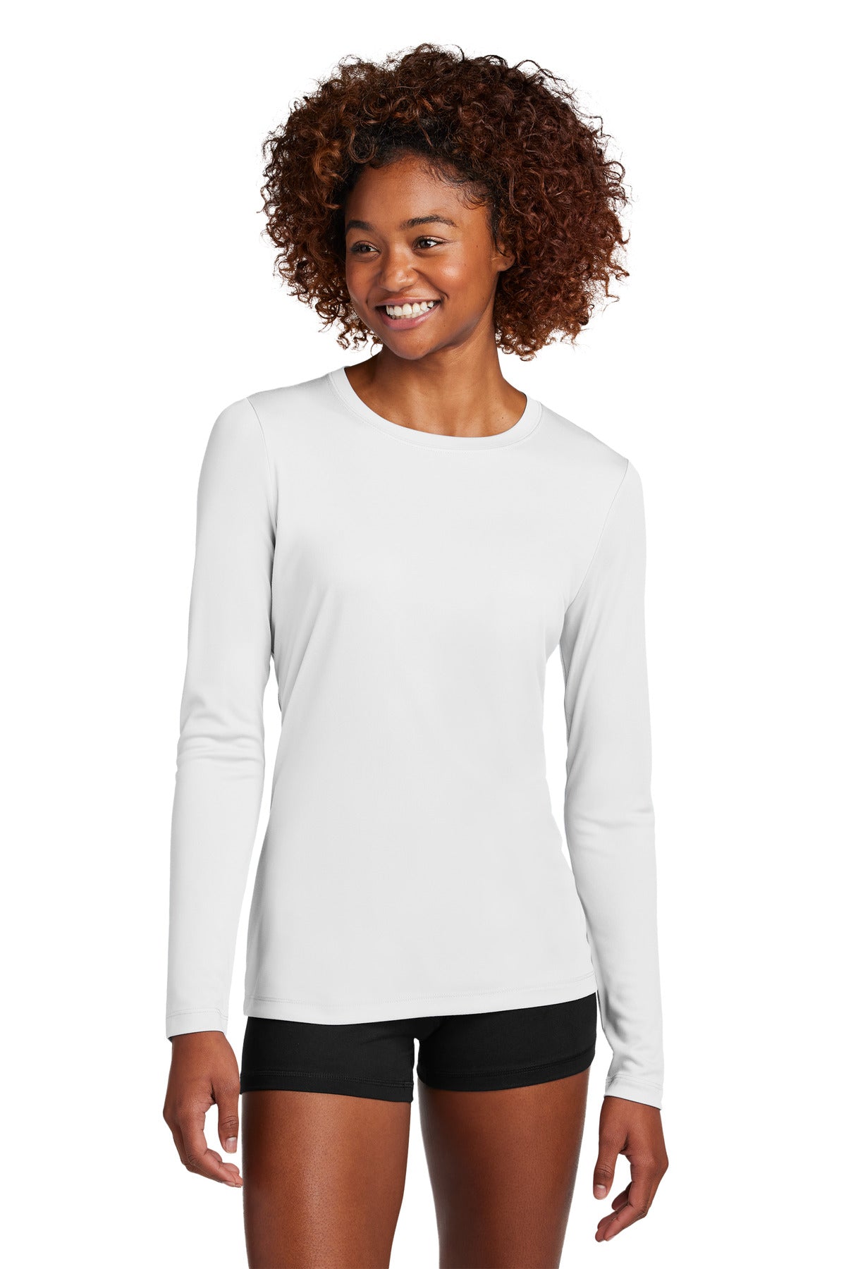 Custom logo Sport-Tek® Women's Posi-UV® Pro Long Sleeve LST420LS in White