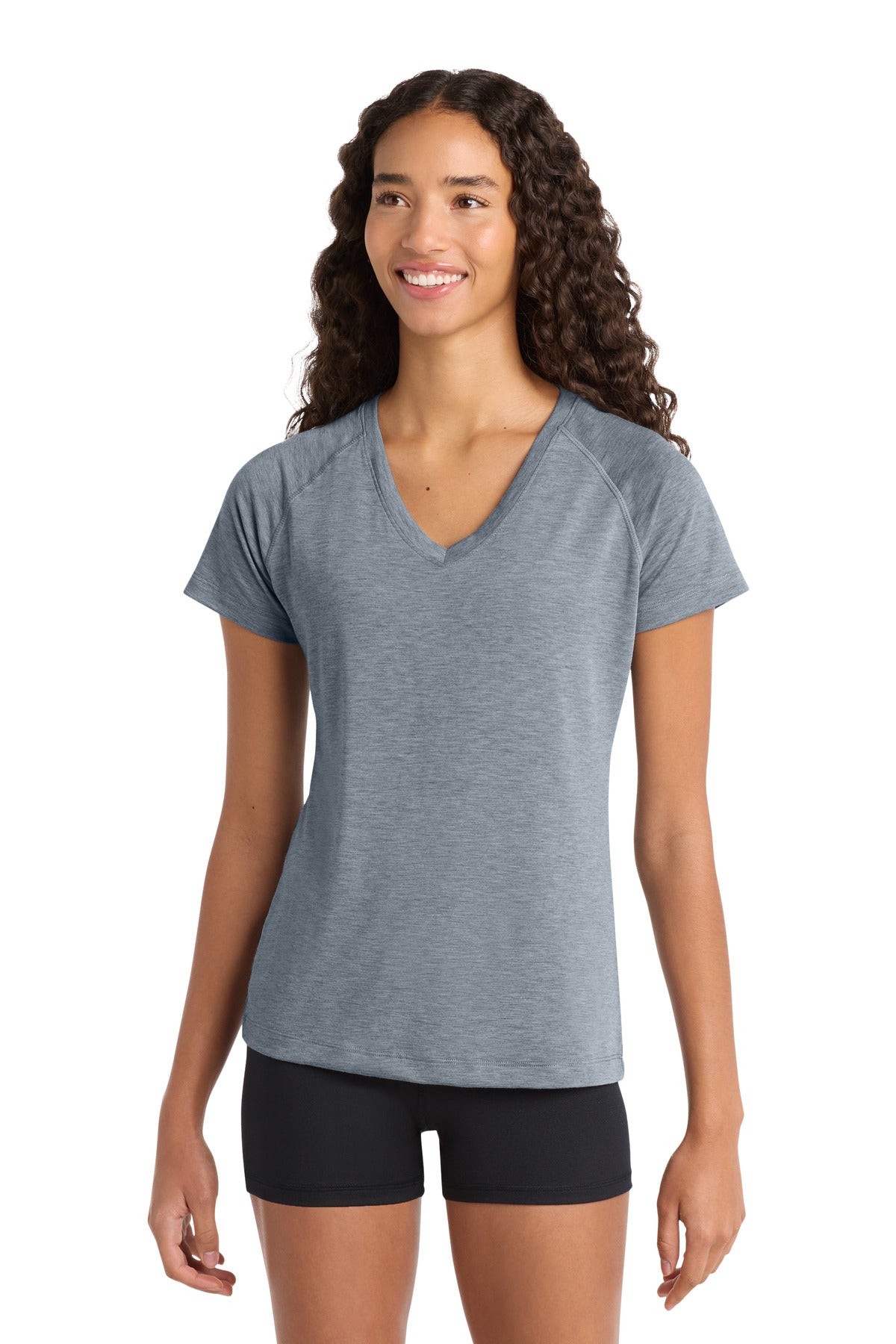Custom logo Sport-Tek® Women's Ultimate Performance V-Neck. LST700 in Heather Grey