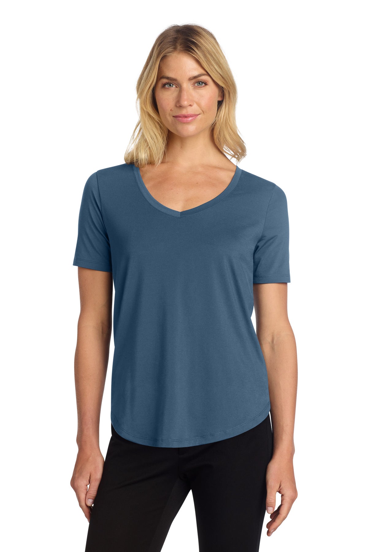 Custom logo Mercer+Mettle® Women's Stretch Jersey Relaxed Scoop MM1017 in Insignia Blue
