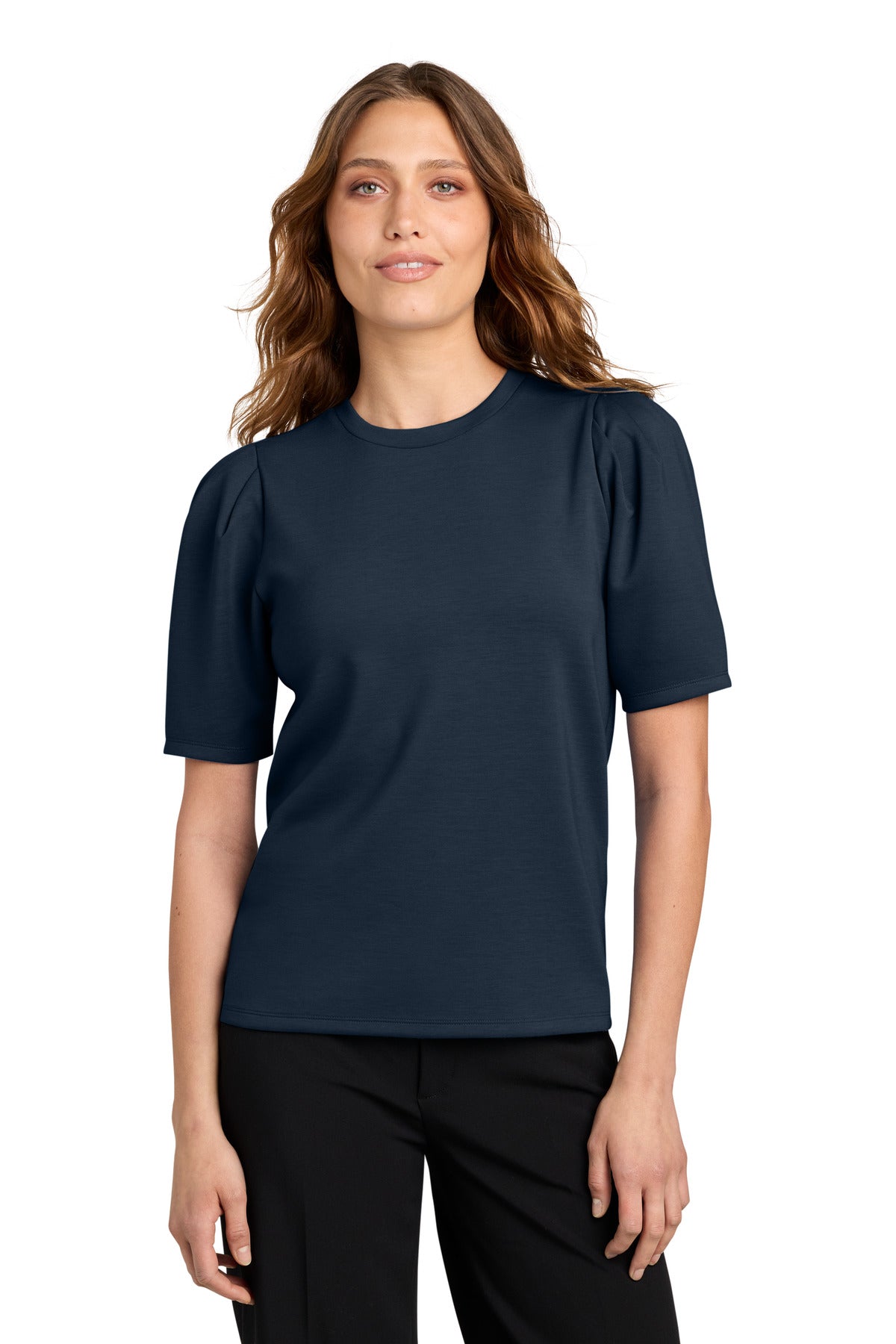 Custom logo Mercer+Mettle® Women's Short Sleeve Lite Spacer Top MM1041 in Night Navy