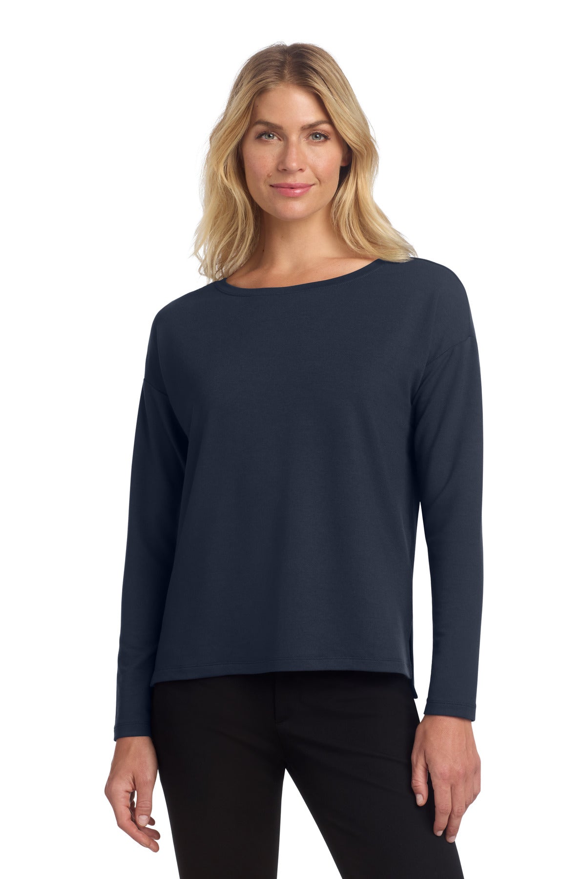 Custom logo Mercer+Mettle® Women's Stretch Drop Shoulder Pullover MM3013 in Night Navy