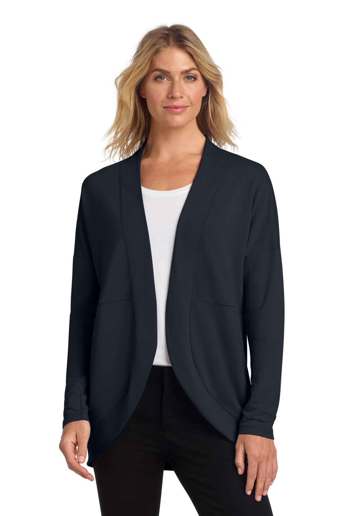 Custom logo Mercer+Mettle® Women's Stretch Open-Front Cardigan MM3015 in Night Navy