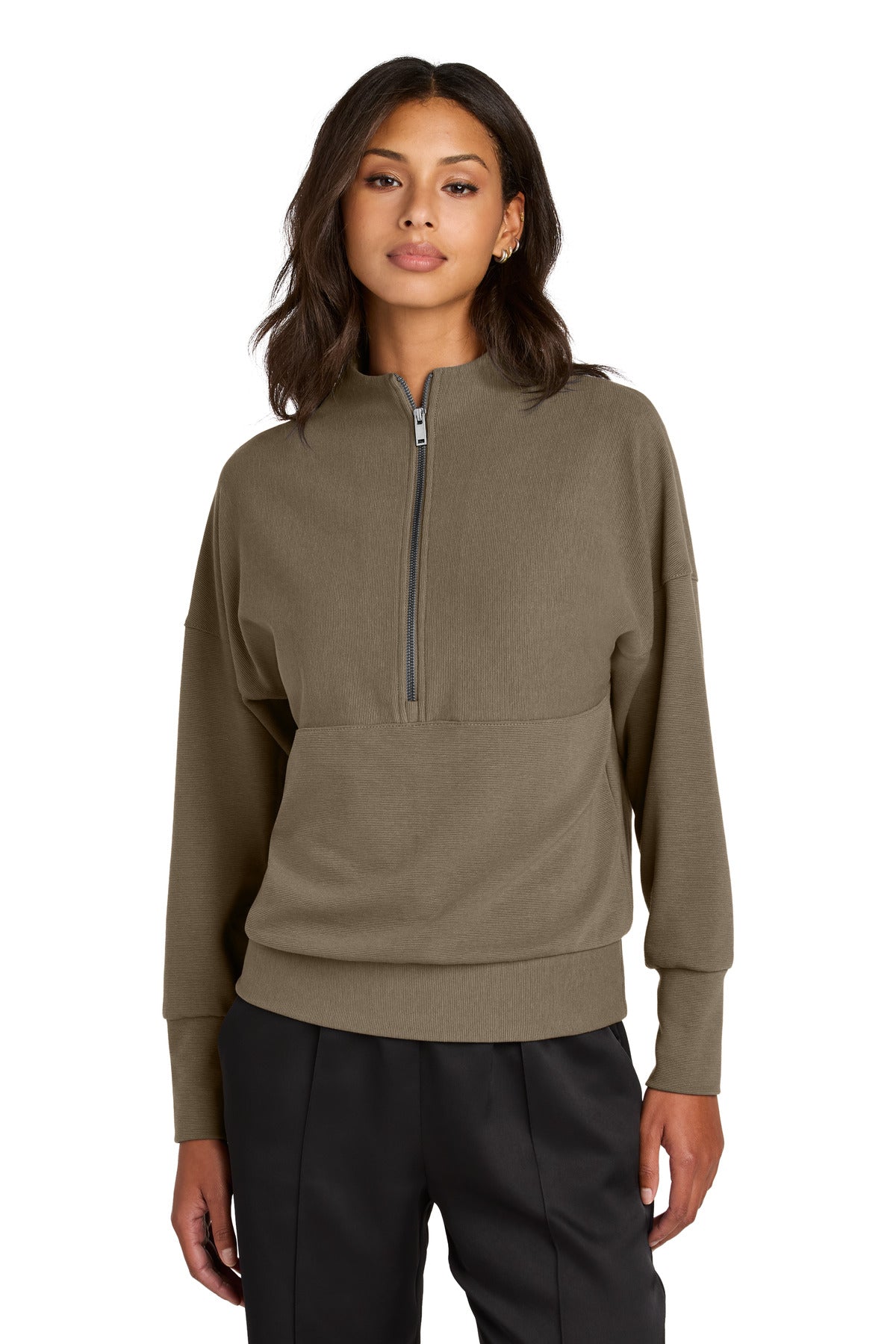 Custom logo Mercer+Mettle® Women's Linear Texture 1/4-Zip MM3041 in Warm Taupe
