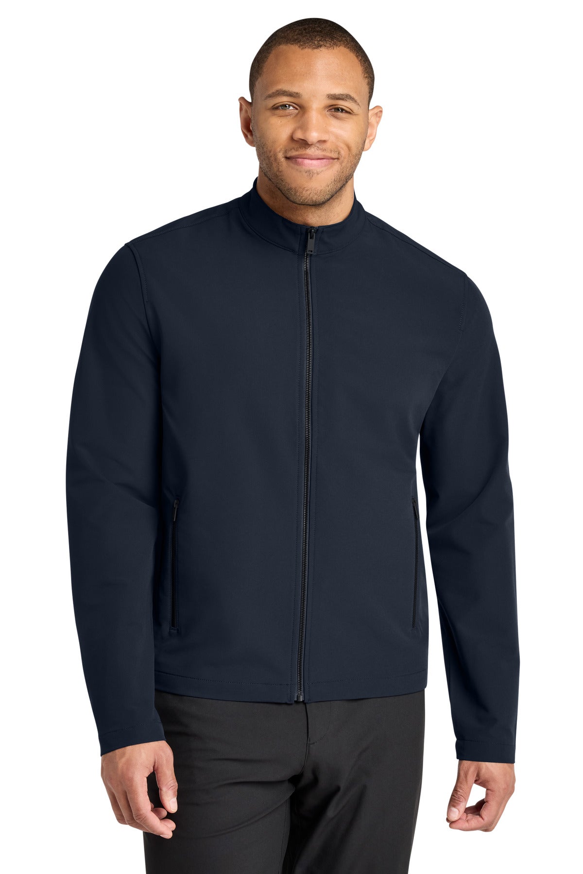 Custom logo Mercer+Mettle® Stretch Soft Shell Jacket MM7102 in Night Navy