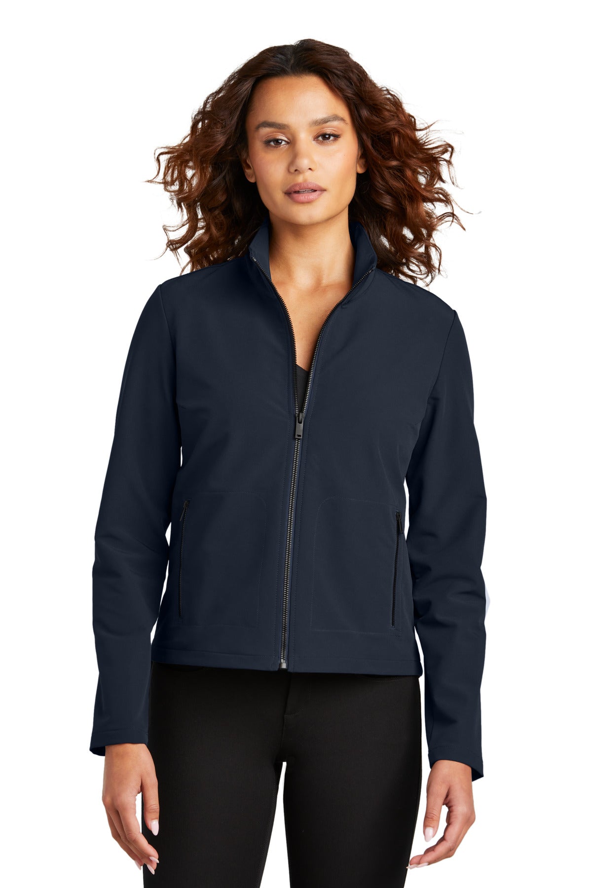 Custom logo Mercer+Mettle® Women's Stretch Soft Shell Jacket MM7103 in Night Navy