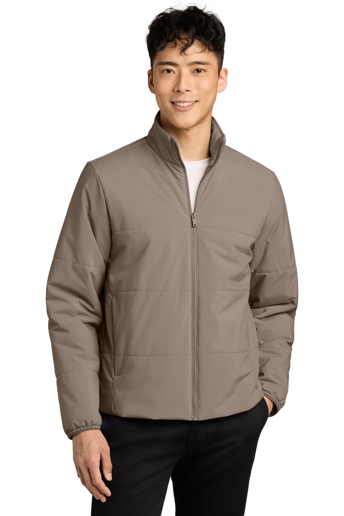Custom logo Mercer+Mettle® Brookline Quilted Jacket MM7220 in Warm Taupe
