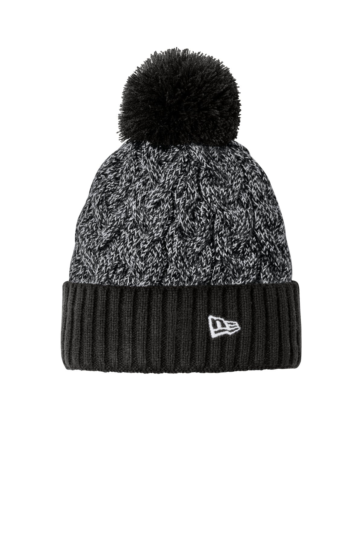 Custom logo New Era® Marled Knit Pom Beanie NE910 in Black/ Graphite/ White