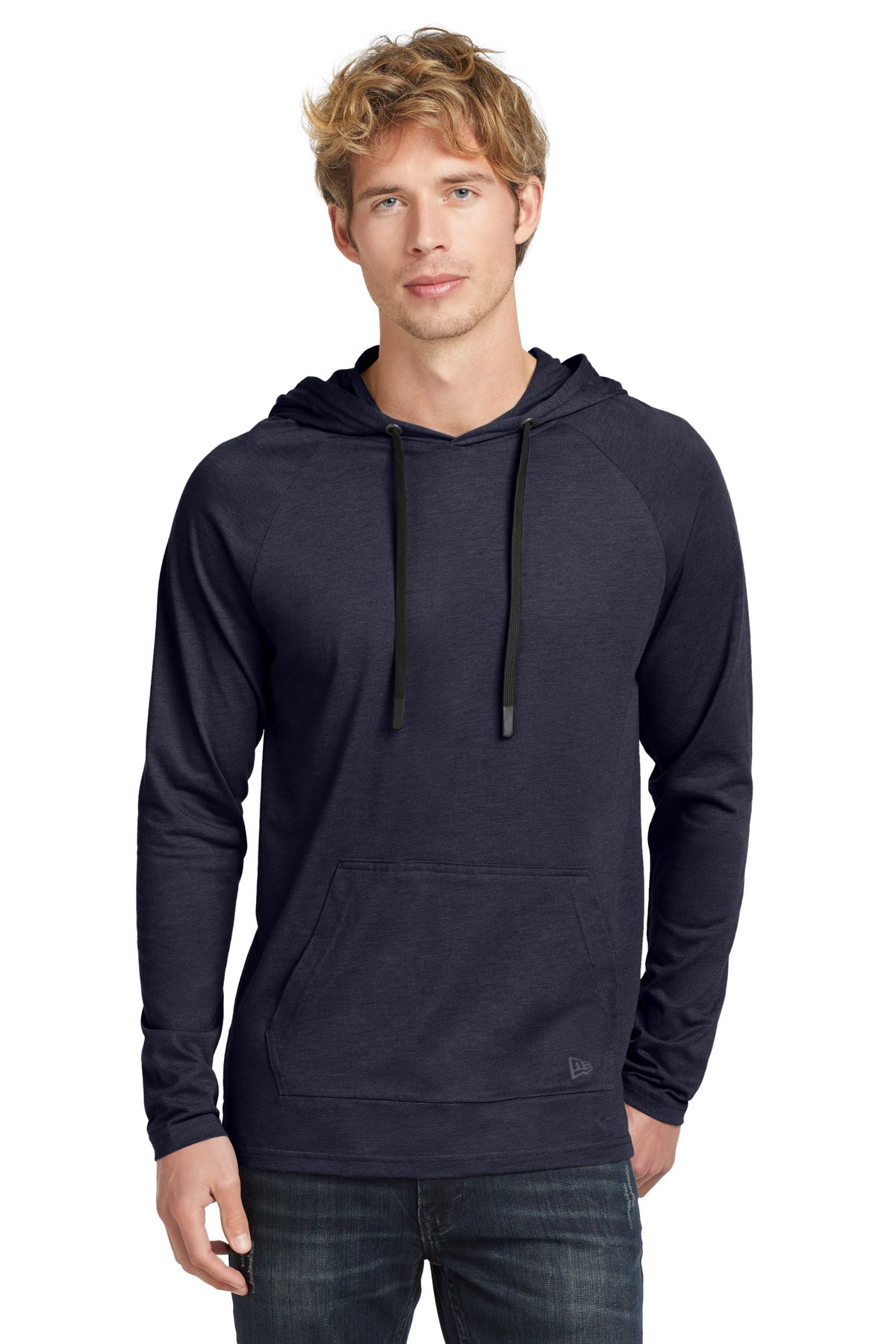 Custom logo New Era® Tri-Blend Hoodie. NEA137 in True Navy
