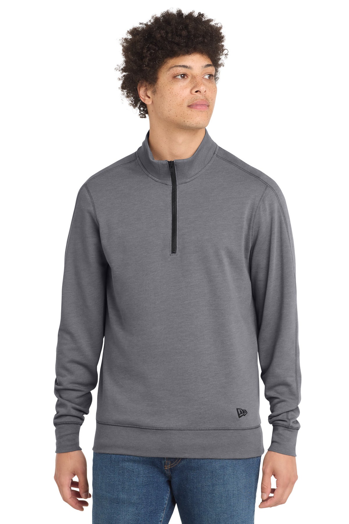 Custom logo New Era ® Tri-Blend Fleece 1/4-Zip Pullover. NEA512 in Shadow Grey Heather