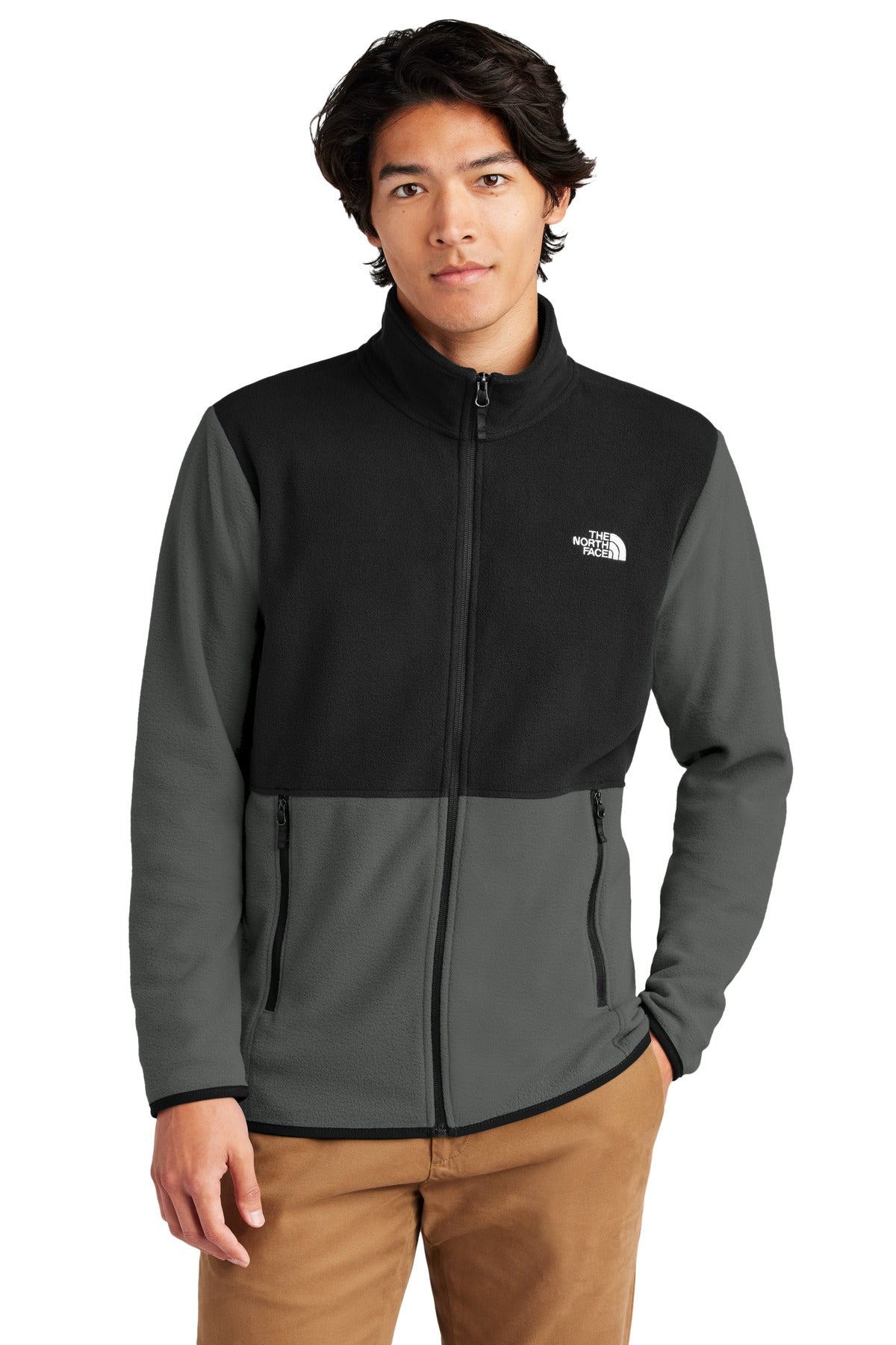 Custom logo The North Face® Glacier Full-Zip Fleece Jacket NF0A7V4J in Asphalt Grey/ TNF Black