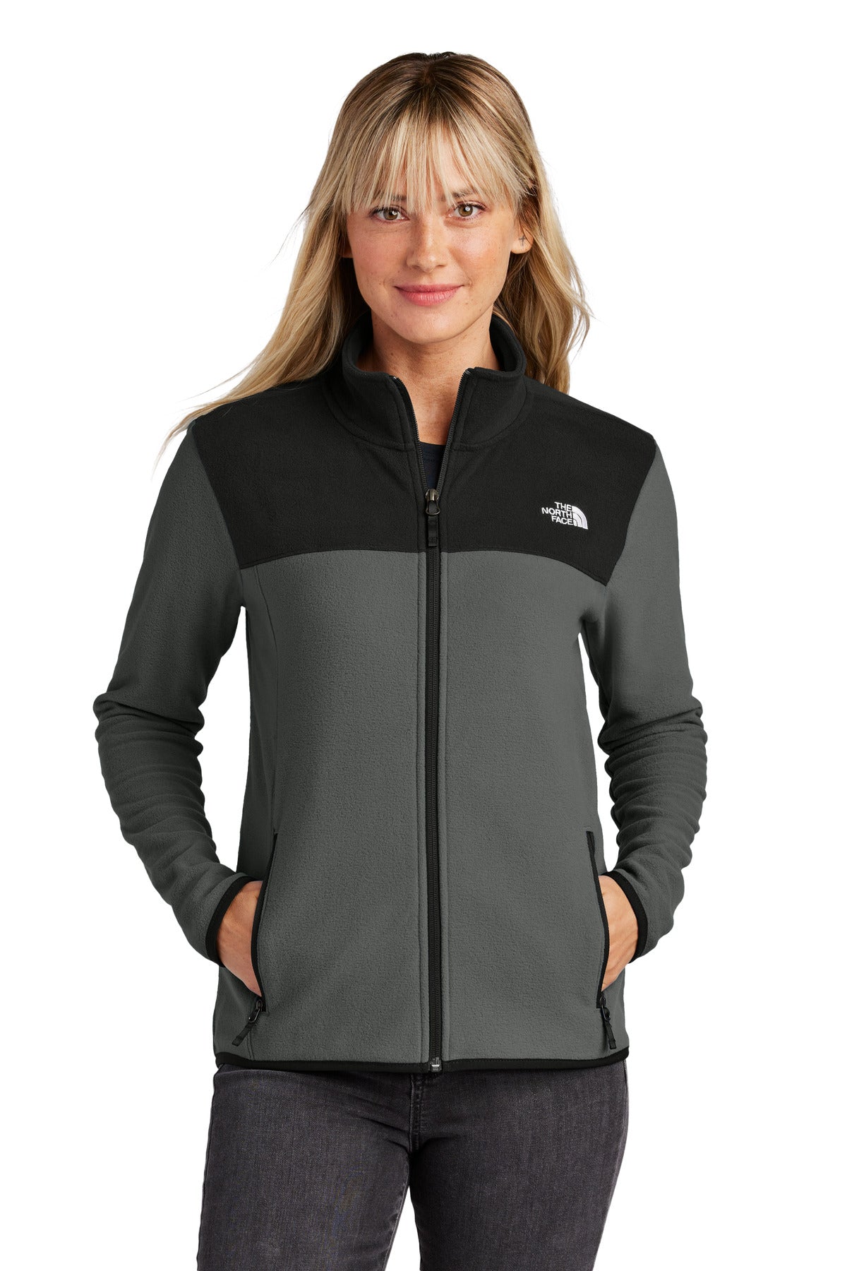 Custom logo The North Face® Women's Glacier Full-Zip Fleece Jacket NF0A7V4K in Asphalt Grey/ TNF Black
