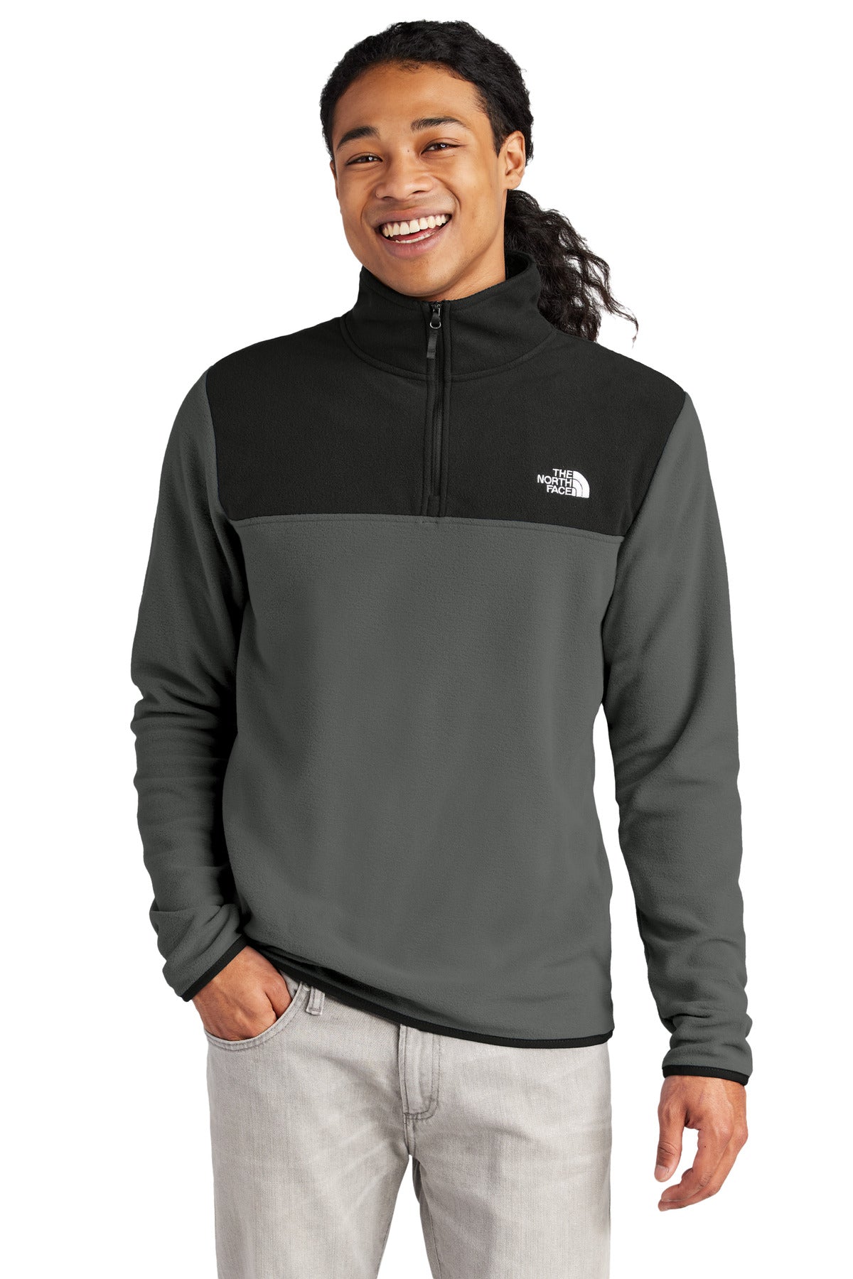 Custom logo The North Face® Glacier 1/4-Zip Fleece NF0A7V4L in Asphalt Grey/ TNF Black