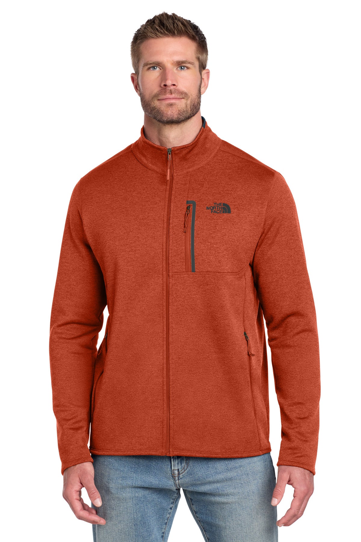Custom logo The North Face® Skyline Full-Zip Fleece Jacket NF0A7V64 in Zion Orange Heather/ Urban Navy
