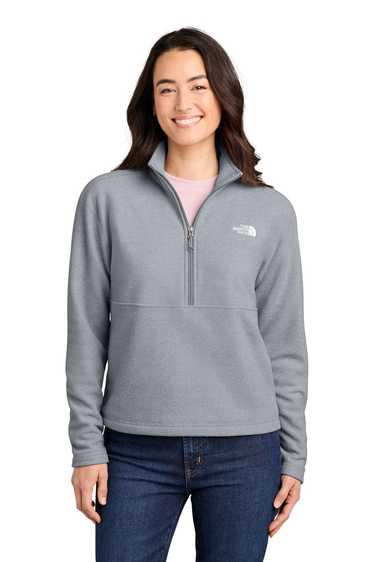 Custom logo The North Face® Women's Textured Pine Grove 1/2-Zip NF0A8JF7 in TNF Light Grey Heather