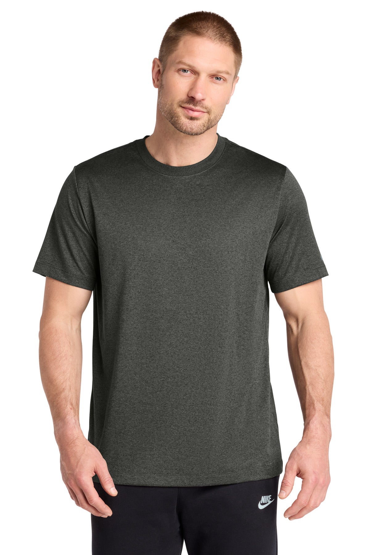 Custom logo Nike Swoosh Sleeve rLegend Tee NKDX8730 in Dark Smoke Heather