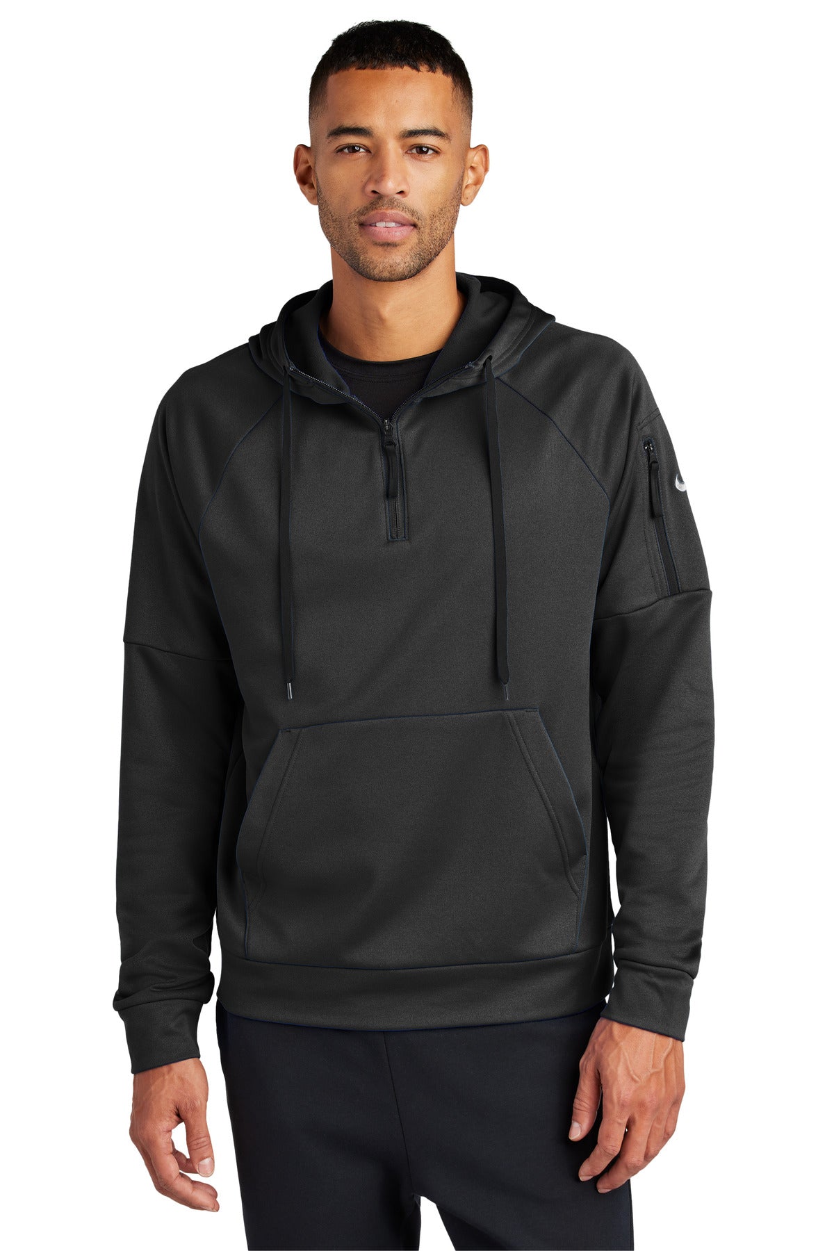 Custom logo Nike Therma-FIT Pocket 1/4-Zip Fleece Hoodie NKFD9742 in Black