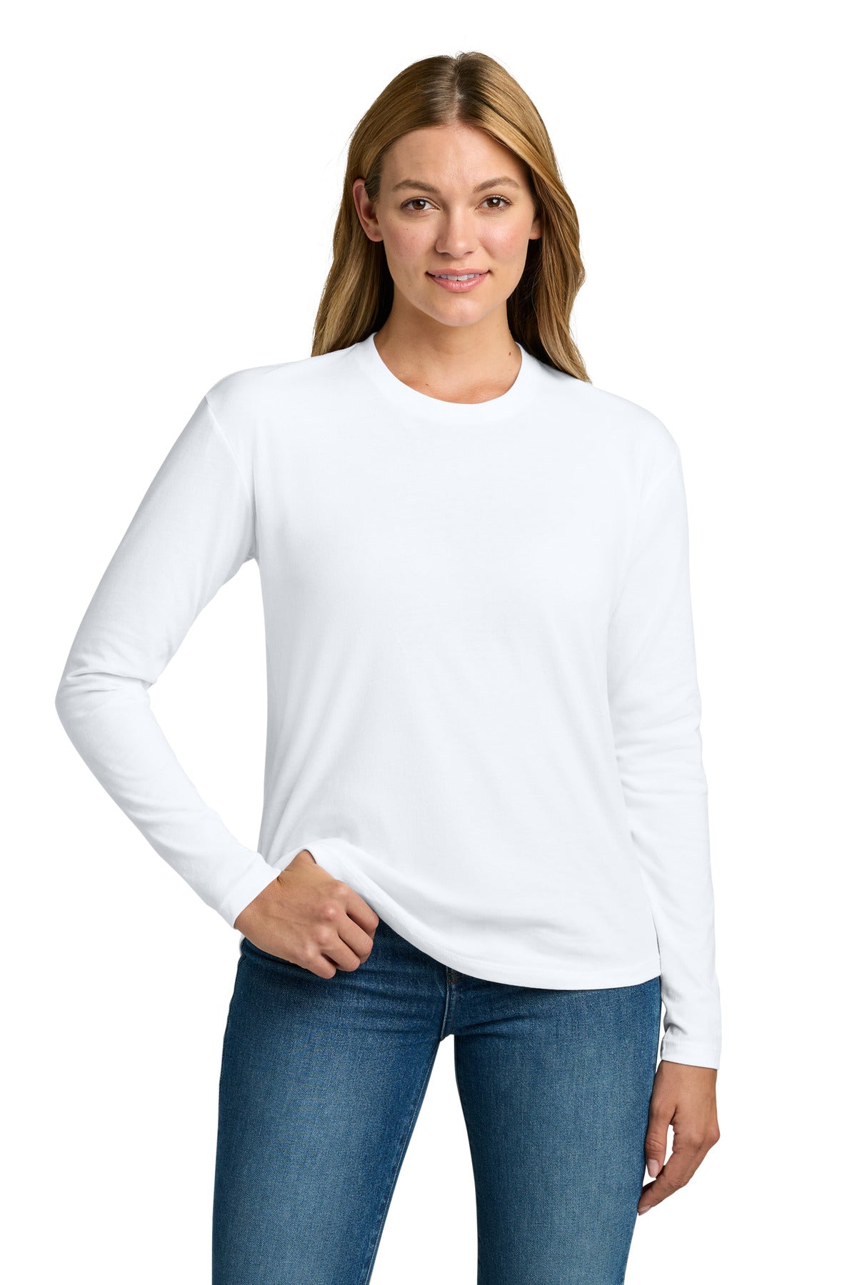 Custom logo Next Level Apparel® Women's Cotton Relaxed Long Sleeve Tee NL3911 in White