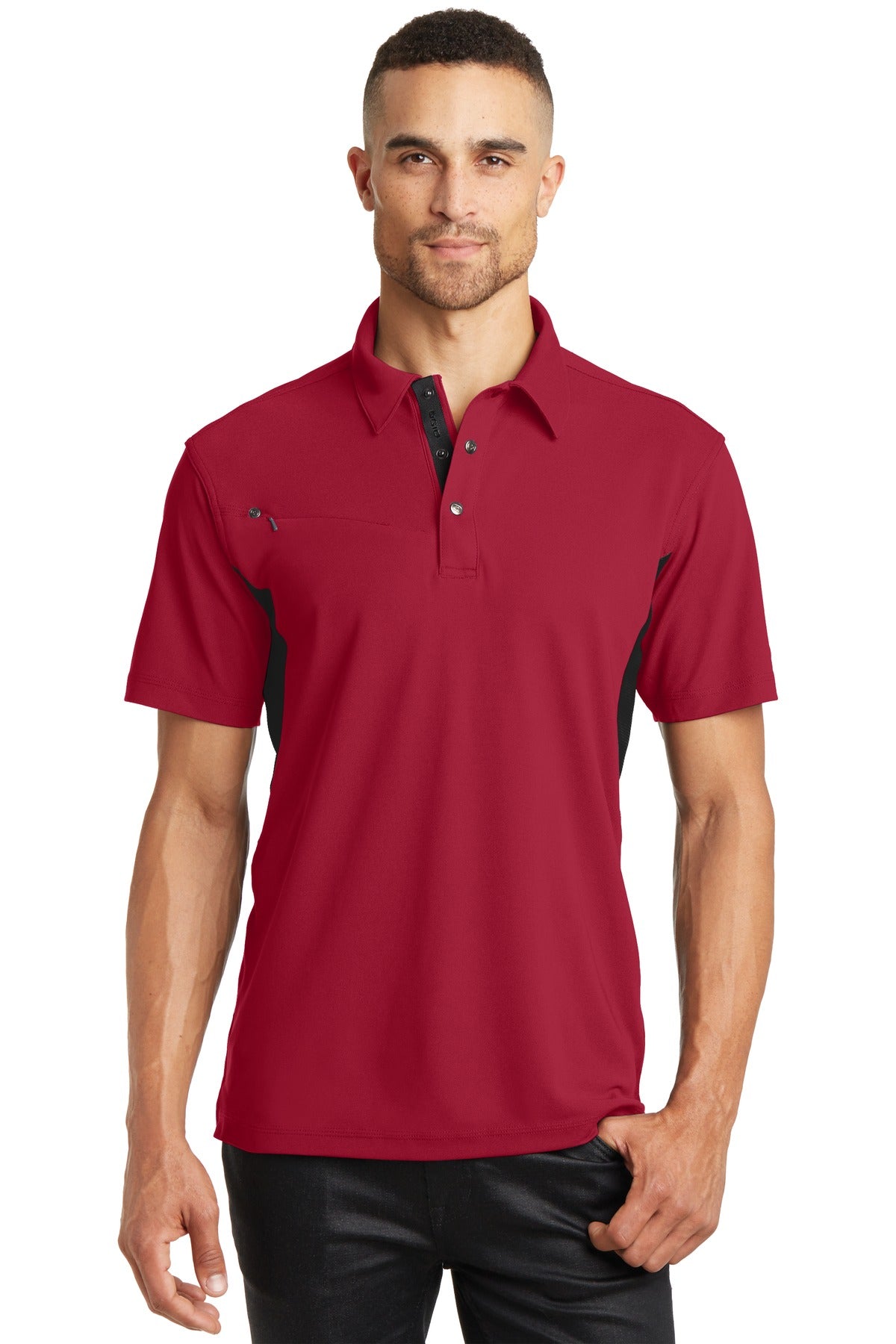 Custom logo OGIO® - Accelerator Polo. OG102 in Signal Red/ Blacktop