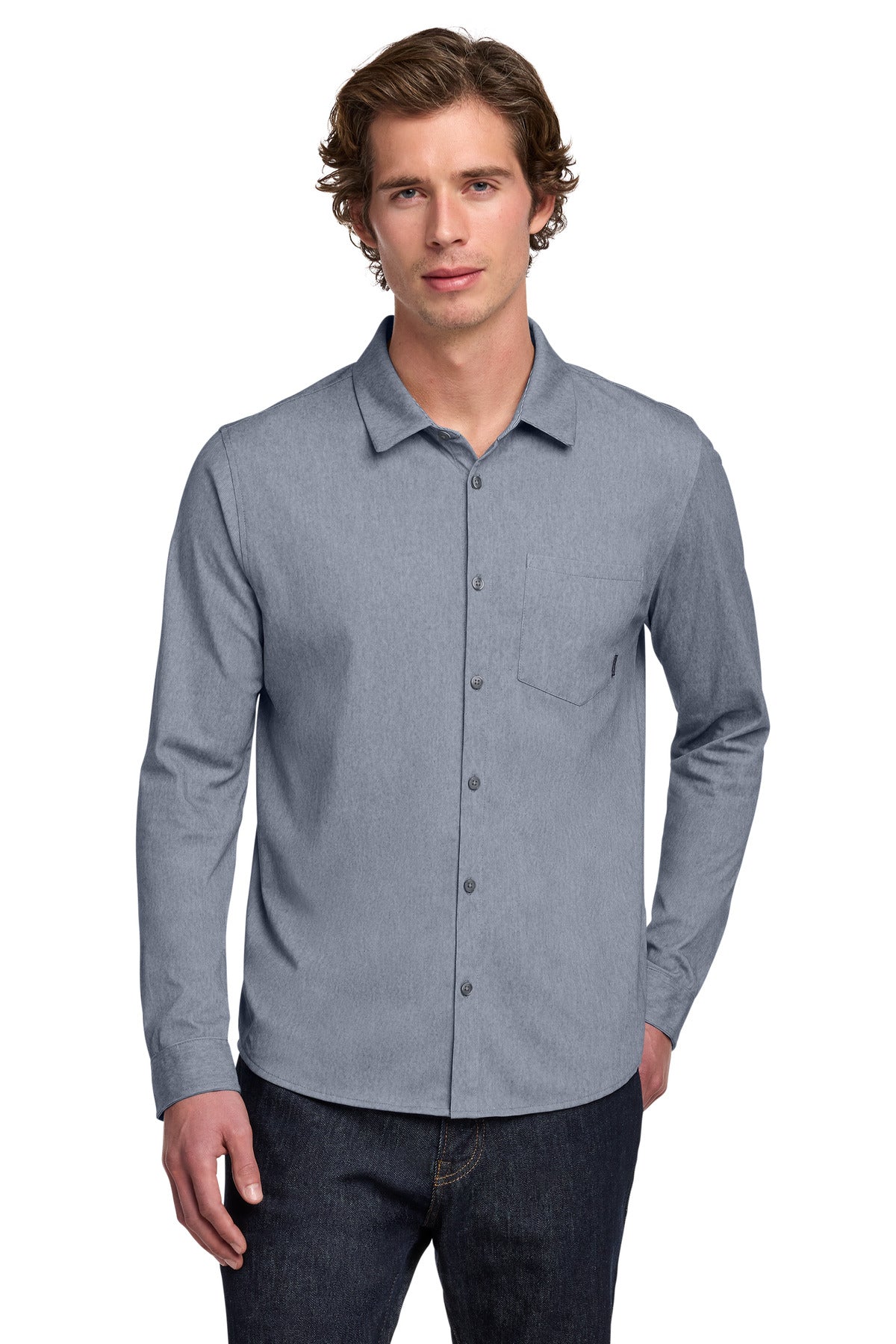 Custom logo OGIO® Extend Long Sleeve Button-Up OG161 in Deep Blue Heather