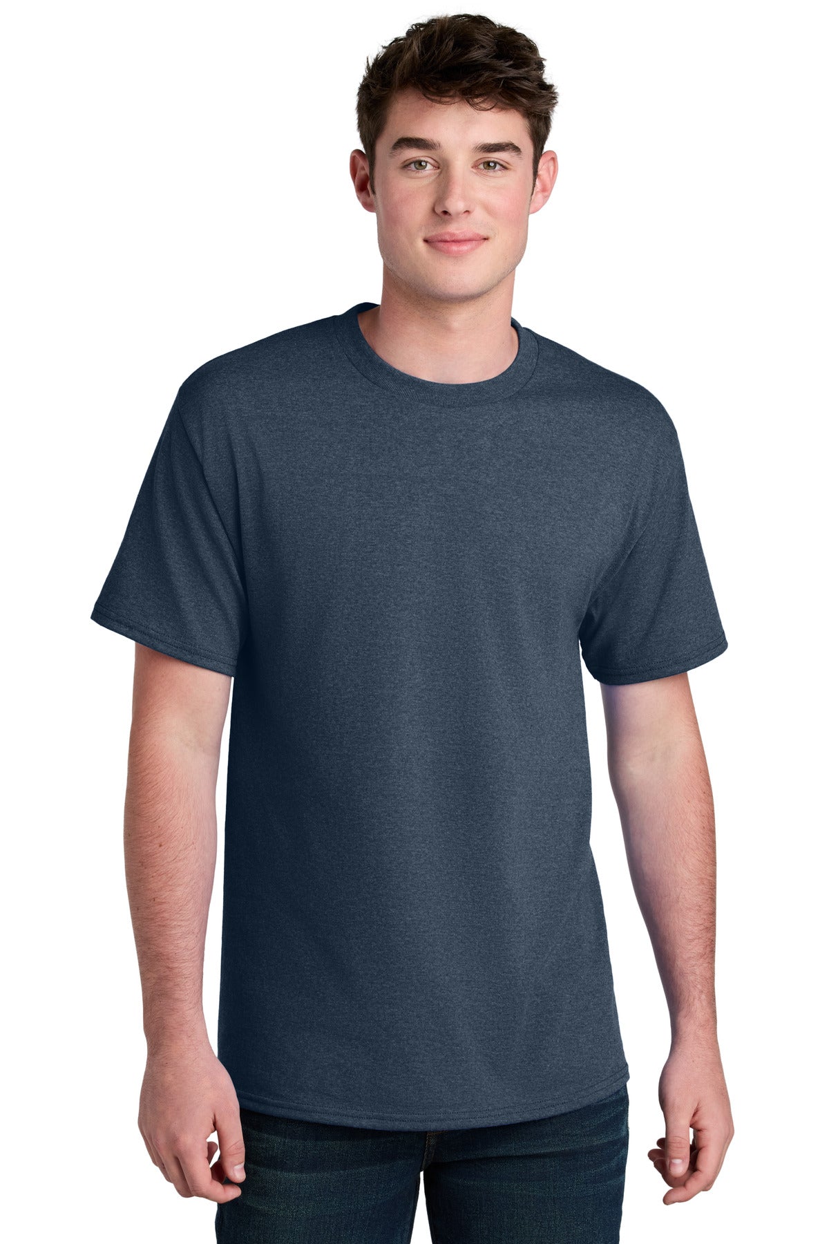 Custom logo Port & Co® Core Blend Recycled Tee PC01 in Navy Blue Heather