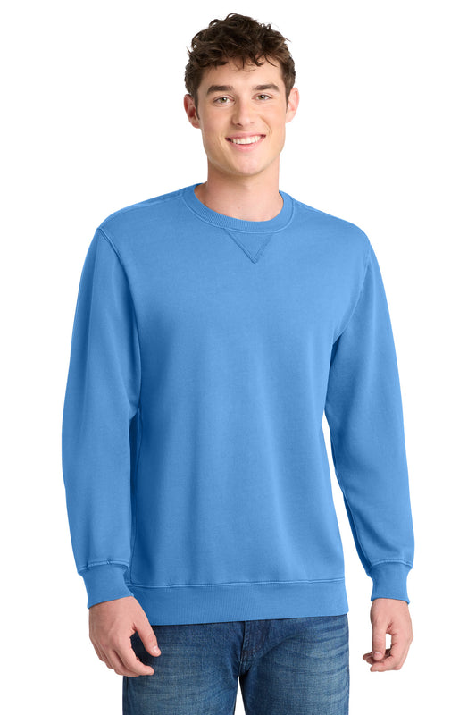 Custom logo Port & Co® Beach Wash® Garment-Dyed Crewneck Sweatshirt PC098 in Blue Moon