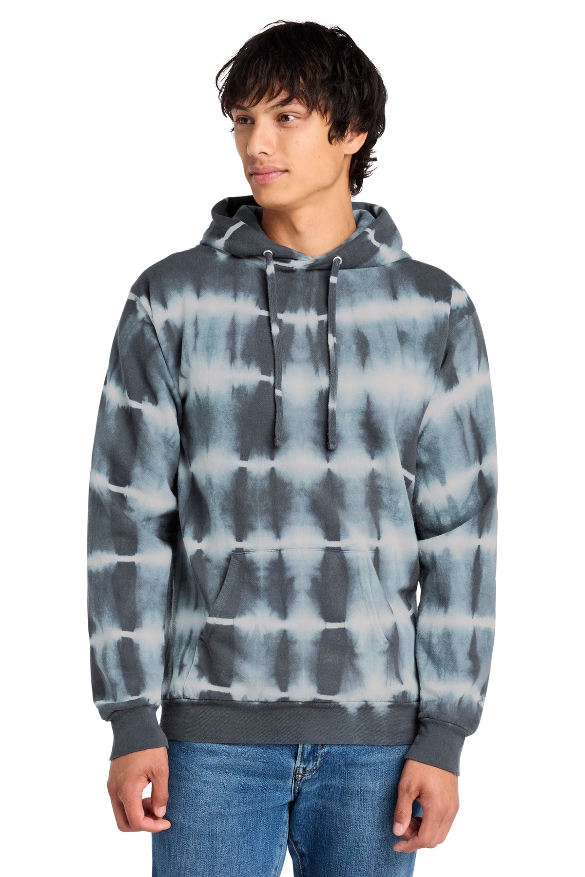 Custom logo Port & Co® Allover Stripe Tie-Dye Fleece PC143 in Graphite/ Light Grey